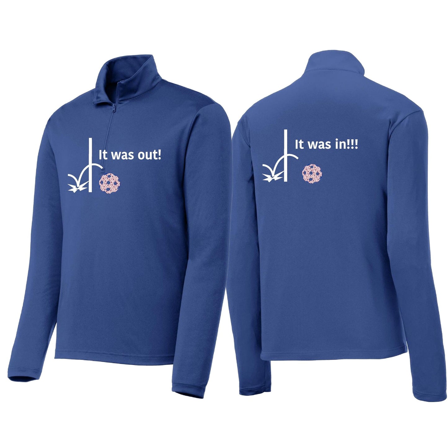It Was Out! It Was In! (Pickleballs Patriotic Stars) | Men's 1/4 Zip Long Sleeve Pullover Athletic Performance Shirt | 100% Polyester