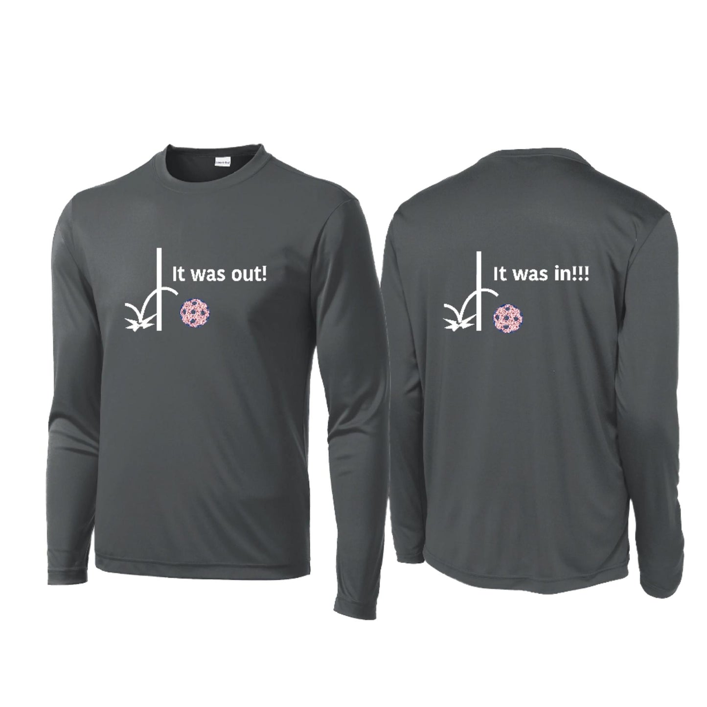It Was Out! It Was In! (Pickleballs Patriotic Stars) | Men's Long Sleeve Performance Athletic Performance T-Shirt | 100% Polyester
