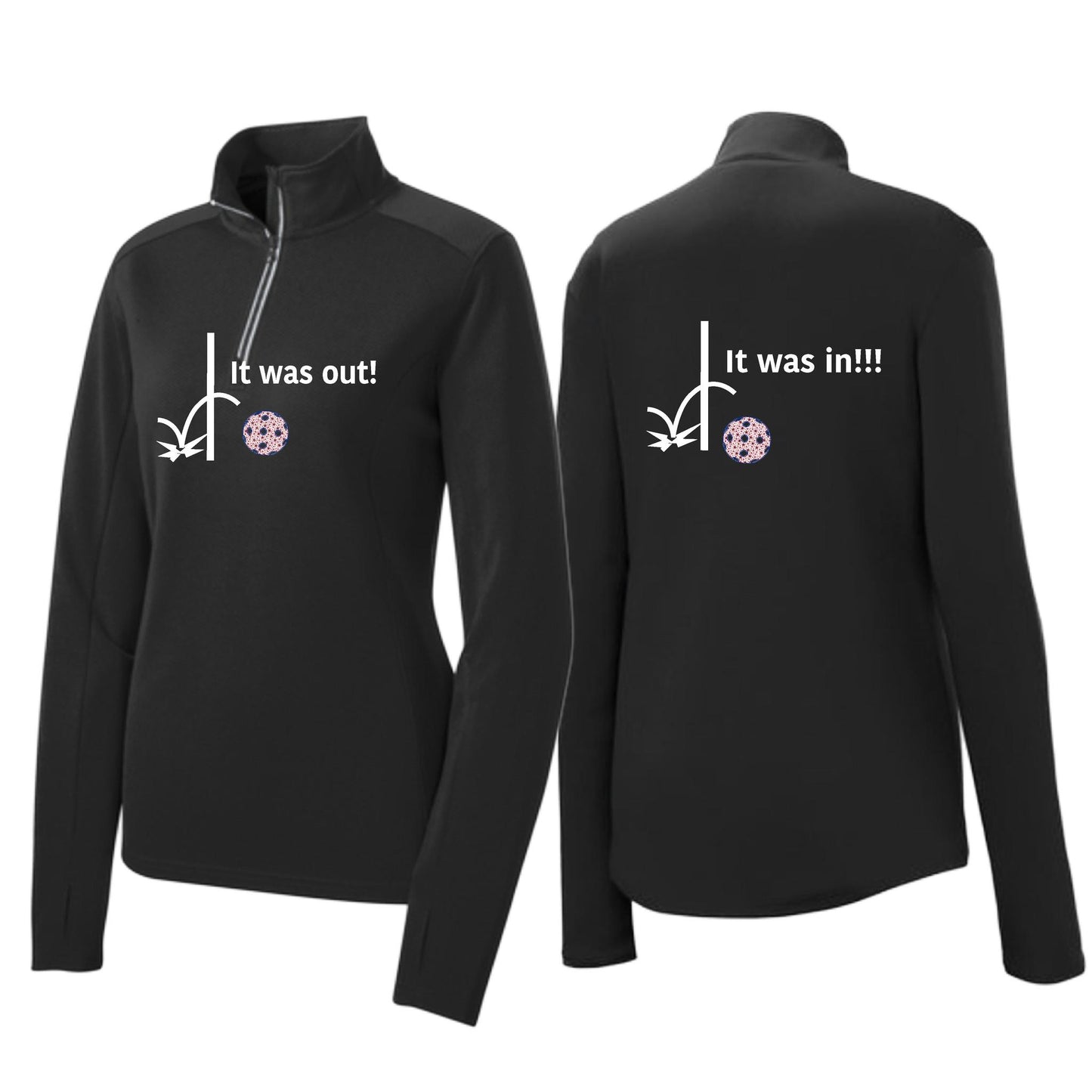 It Was Out! It Was In! (Pickleballs Patriotic Stars) | Women's 1/4 Zip Pickleball Performance Pullover Shirt | 100% Polyester