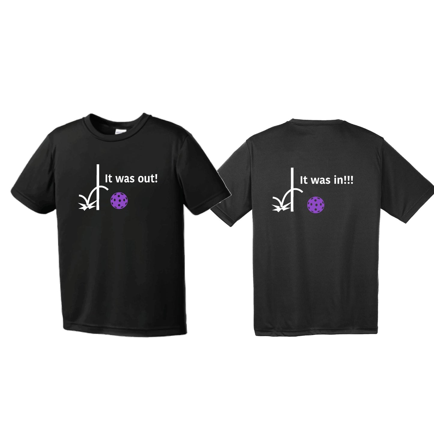 It Was Out! It Was In! (Pickleballs Pink Purple Rainbow) | Men's Short Sleeve Athletic Performance T-Shirt | 100% Polyester