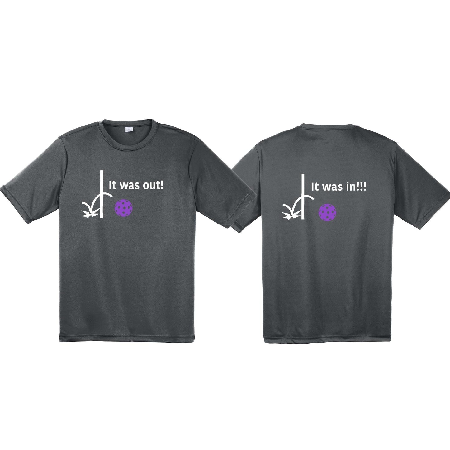 It Was Out! It Was In! (Pickleballs Pink Purple Rainbow) | Men's Short Sleeve Athletic Performance T-Shirt | 100% Polyester