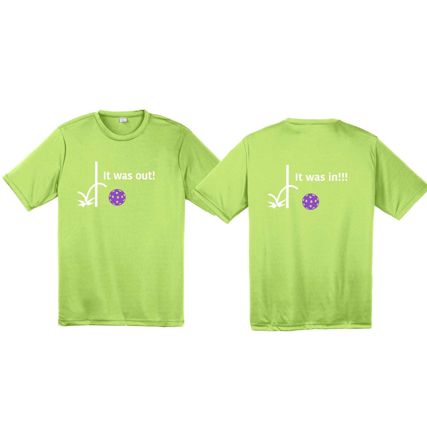 It Was Out! It Was In! (Pickleballs Pink Purple Rainbow) | Men's Short Sleeve Athletic Performance T-Shirt | 100% Polyester
