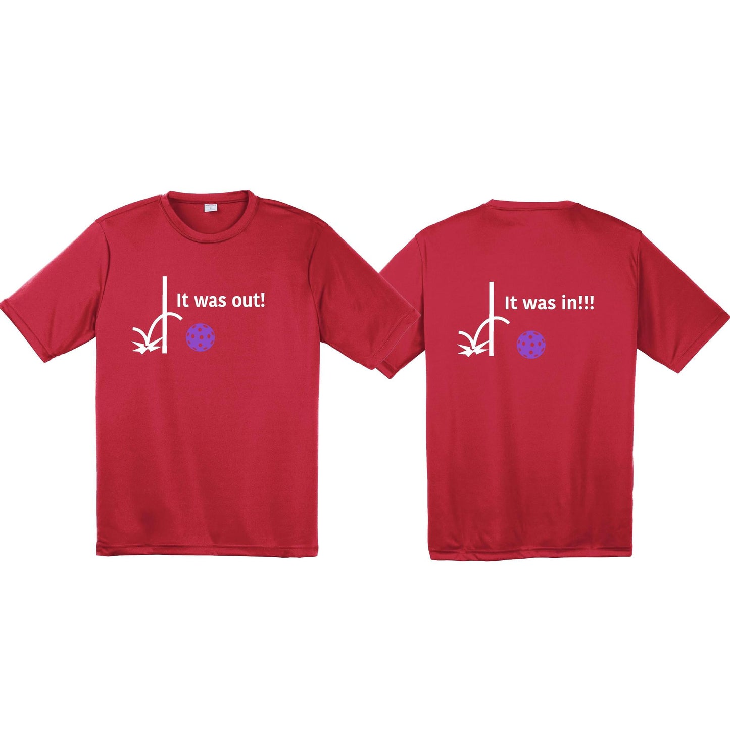 It Was Out! It Was In! (Pickleballs Pink Purple Rainbow) | Men's Short Sleeve Athletic Performance T-Shirt | 100% Polyester