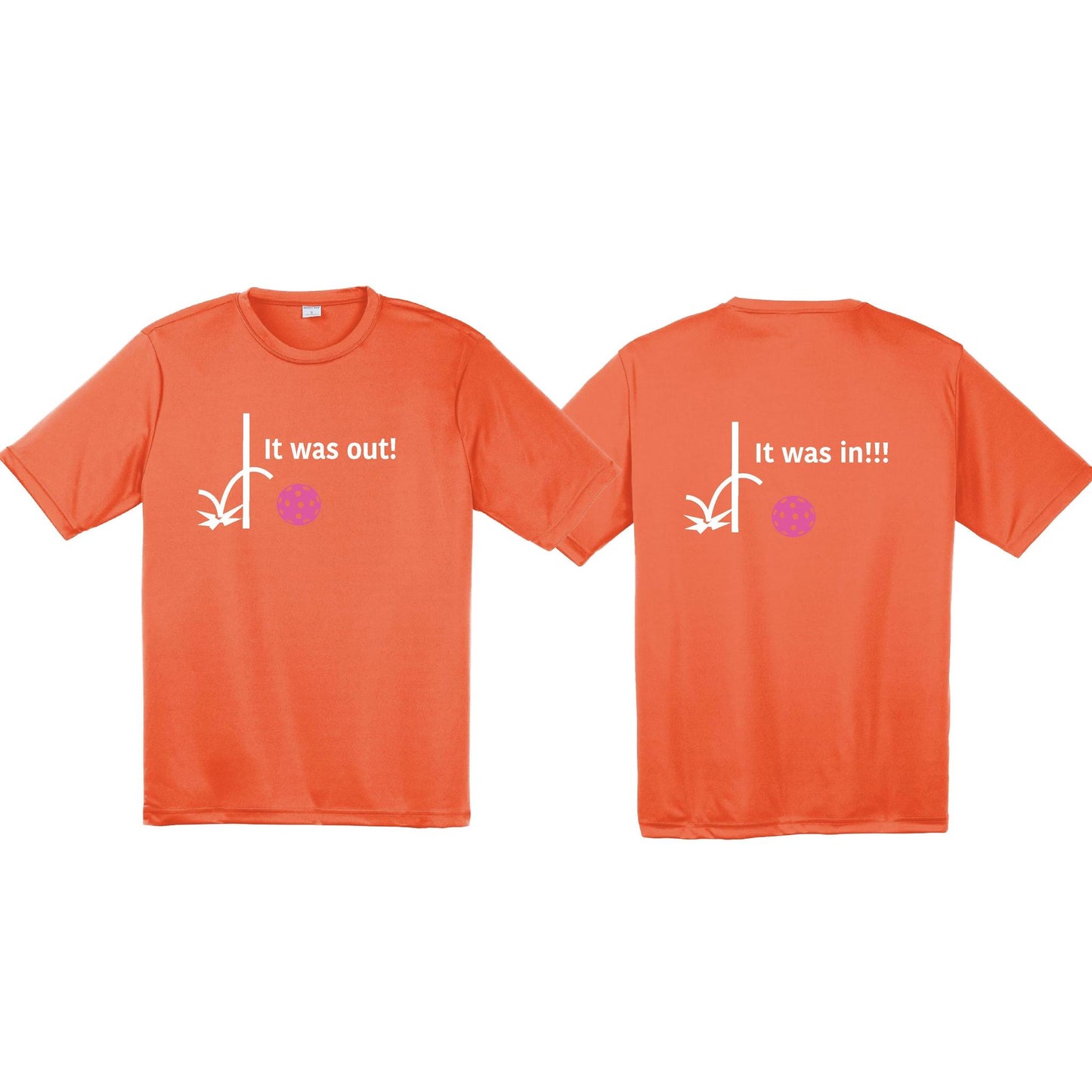 It Was Out! It Was In! (Pickleballs Pink Purple Rainbow) | Men's Short Sleeve Athletic Performance T-Shirt | 100% Polyester
