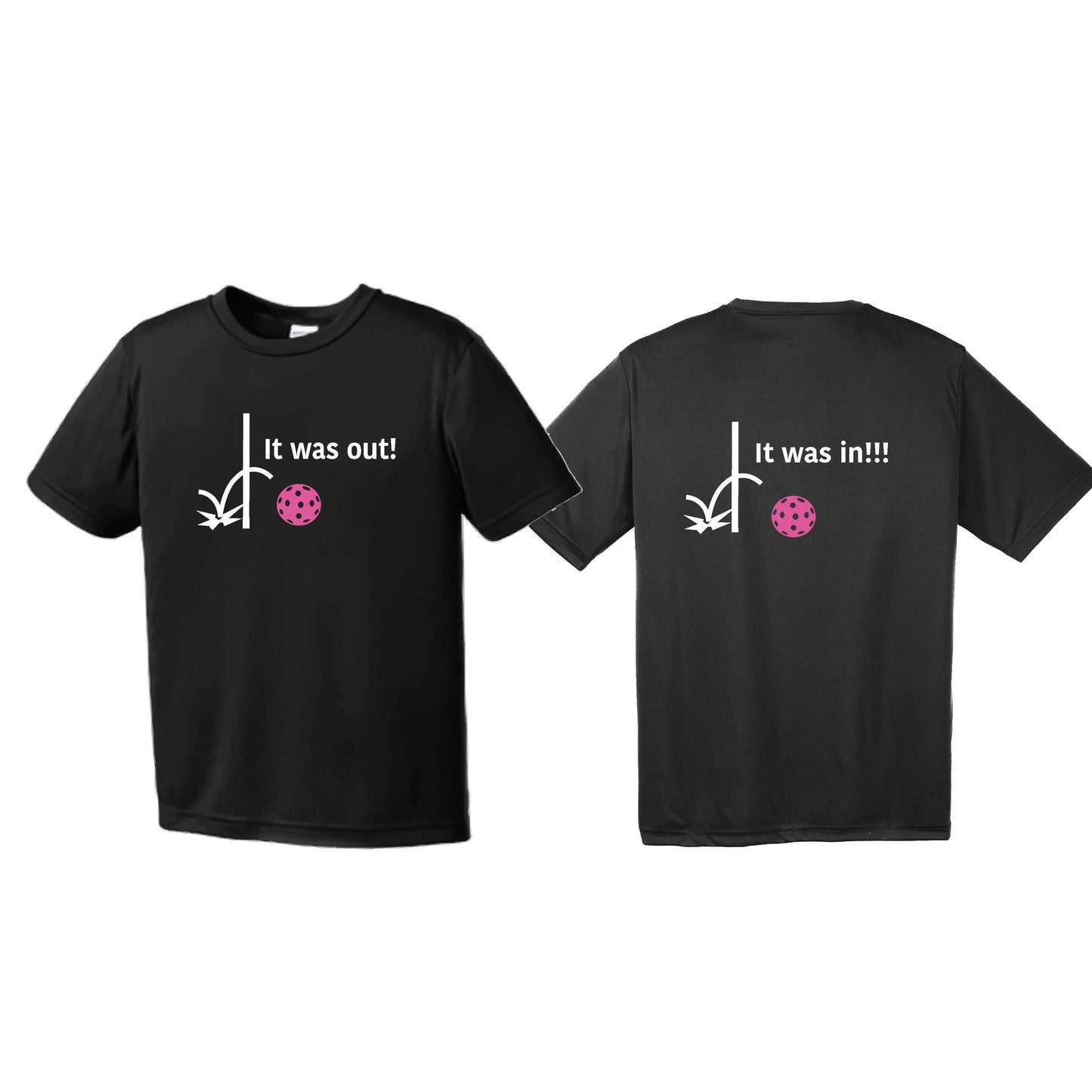 It Was Out! It Was In! (Pickleballs Pink Purple Rainbow) | Men's Short Sleeve Athletic Performance T-Shirt | 100% Polyester