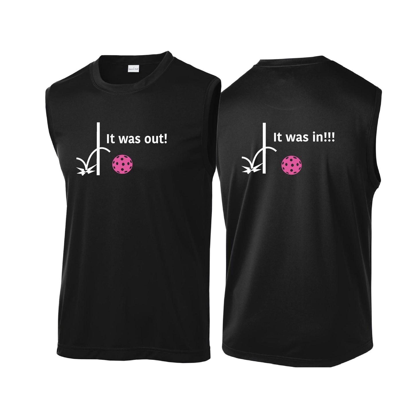 It Was Out! It Was In! (Pickleballs Pink Purple Rainbow) | Men's Sleeveless Athletic Performance T-Shirt | 100% Polyester