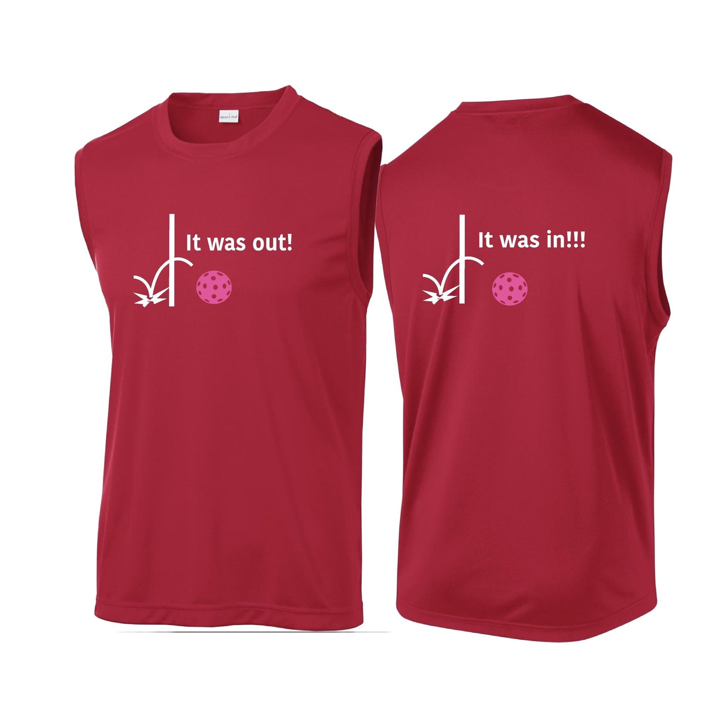 It Was Out! It Was In! (Pickleballs Pink Purple Rainbow) | Men's Sleeveless Athletic Performance T-Shirt | 100% Polyester