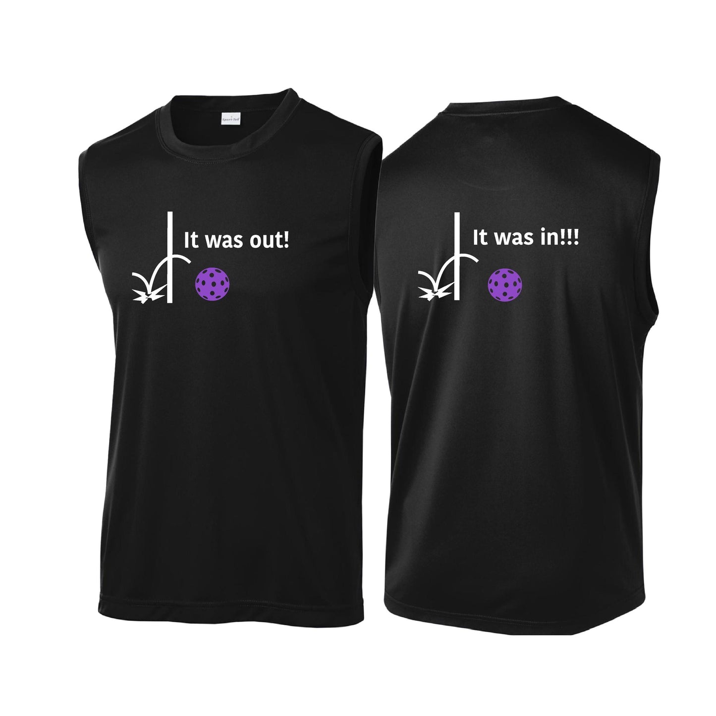 It Was Out! It Was In! (Pickleballs Pink Purple Rainbow) | Men's Sleeveless Athletic Performance T-Shirt | 100% Polyester