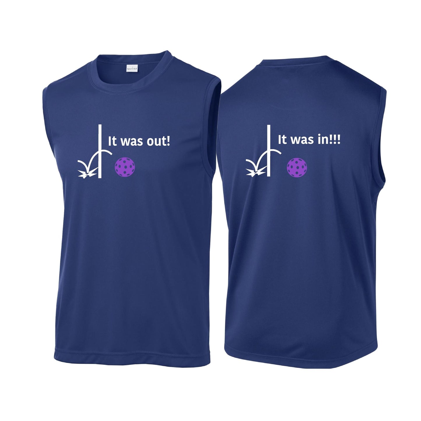 It Was Out! It Was In! (Pickleballs Pink Purple Rainbow) | Men's Sleeveless Athletic Performance T-Shirt | 100% Polyester