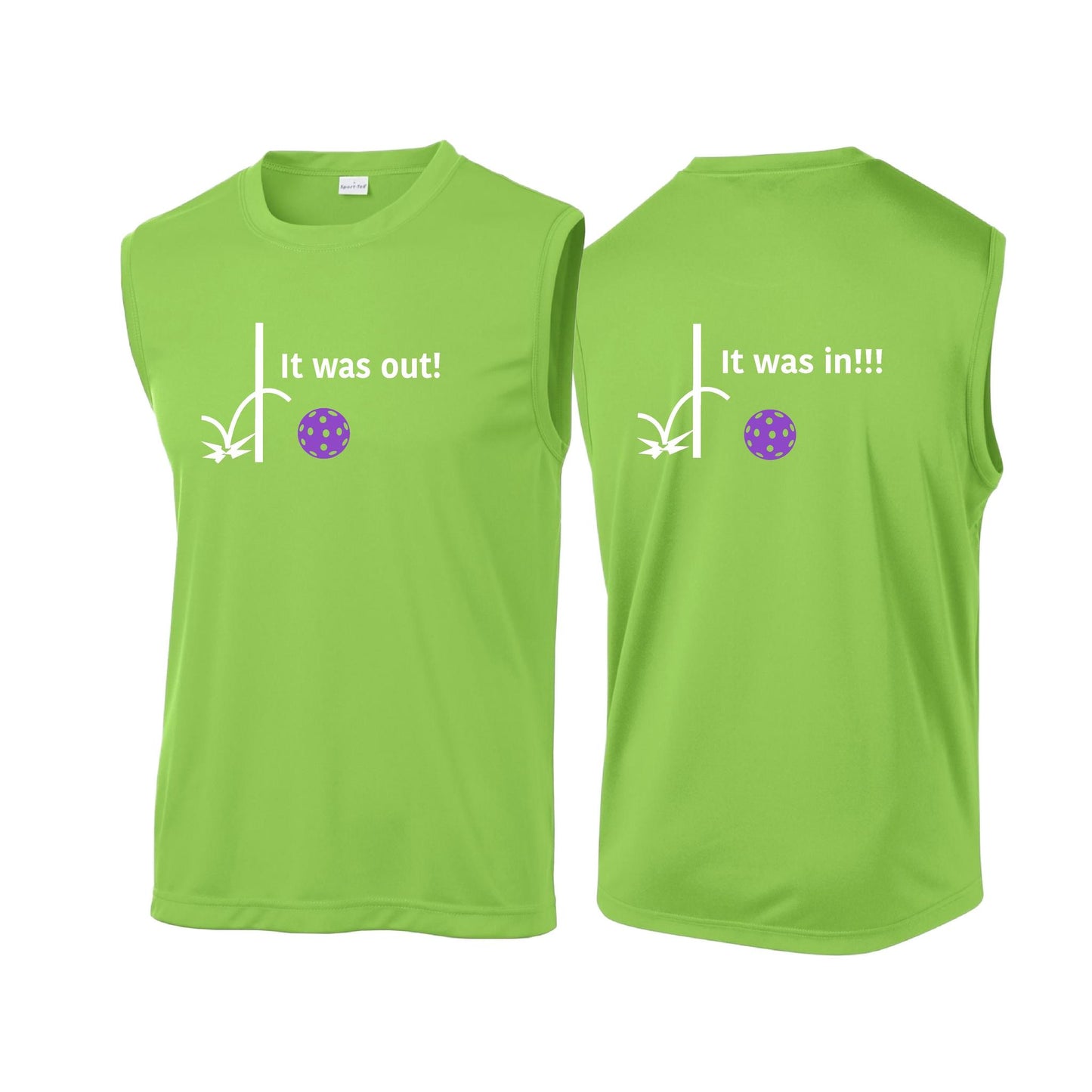 It Was Out! It Was In! (Pickleballs Pink Purple Rainbow) | Men's Sleeveless Athletic Performance T-Shirt | 100% Polyester