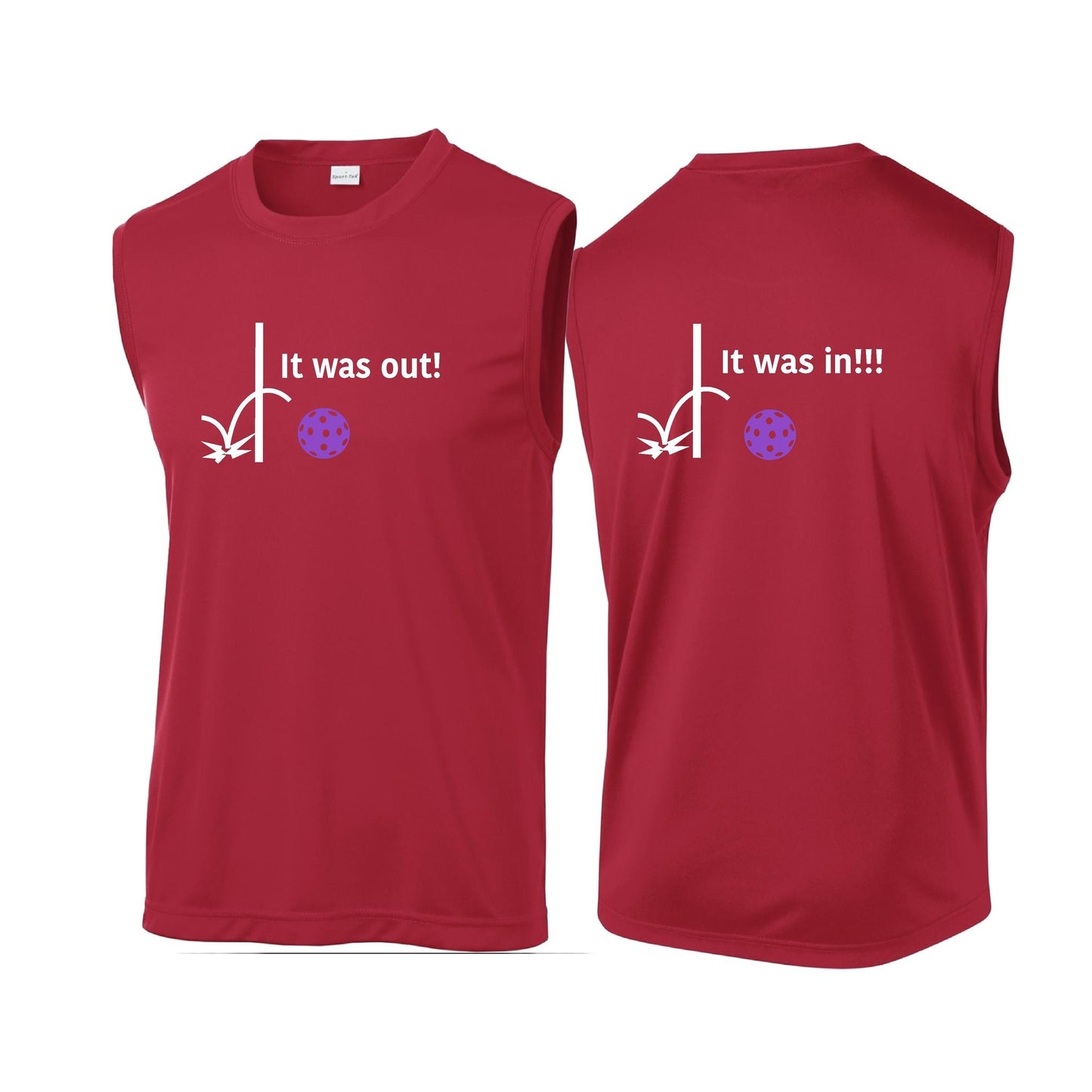 It Was Out! It Was In! (Pickleballs Pink Purple Rainbow) | Men's Sleeveless Athletic Performance T-Shirt | 100% Polyester