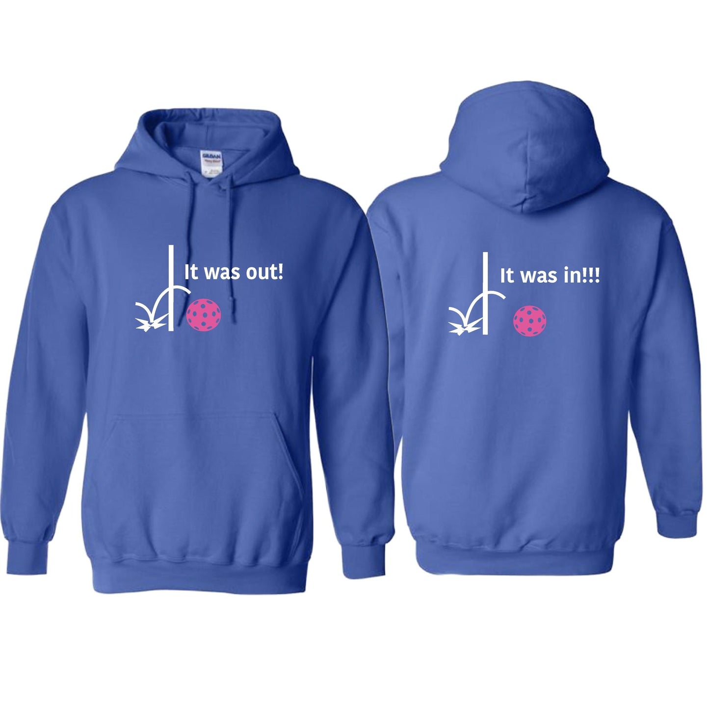 It Was Out! It Was In! (Pickleballs Pink Purple Rainbow) | Unisex Hoodie Athletic Sweatshirt | 50% Cotton/50% Polyester