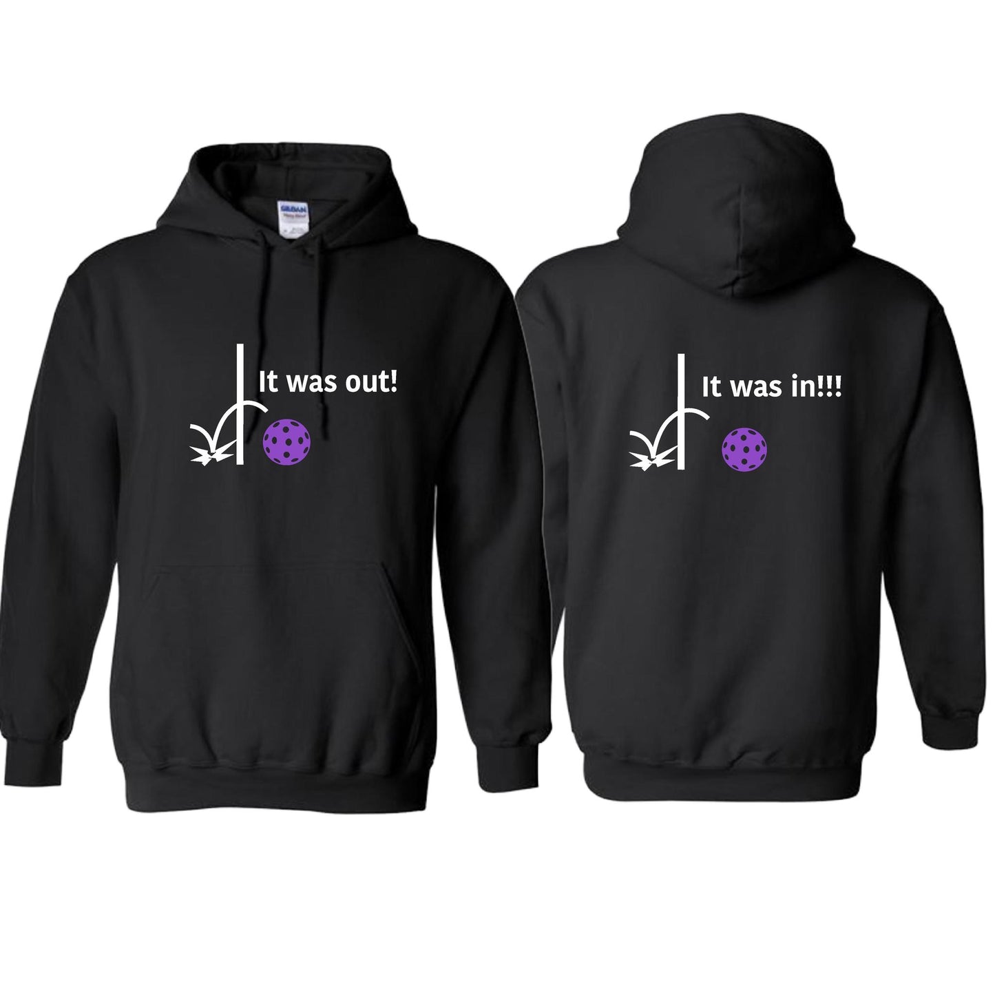 It Was Out! It Was In! (Pickleballs Pink Purple Rainbow) | Unisex Hoodie Athletic Sweatshirt | 50% Cotton/50% Polyester