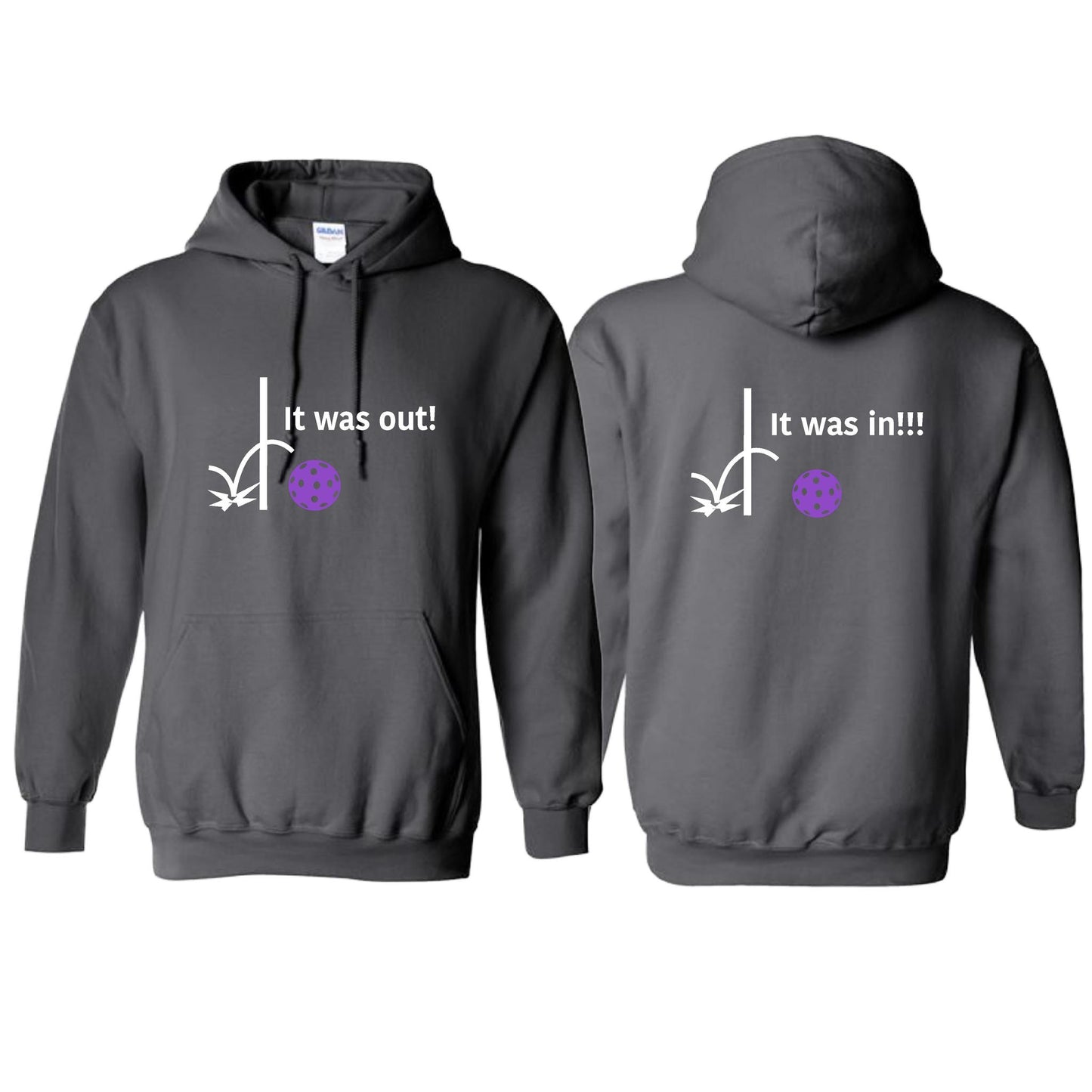It Was Out! It Was In! (Pickleballs Pink Purple Rainbow) | Unisex Hoodie Athletic Sweatshirt | 50% Cotton/50% Polyester