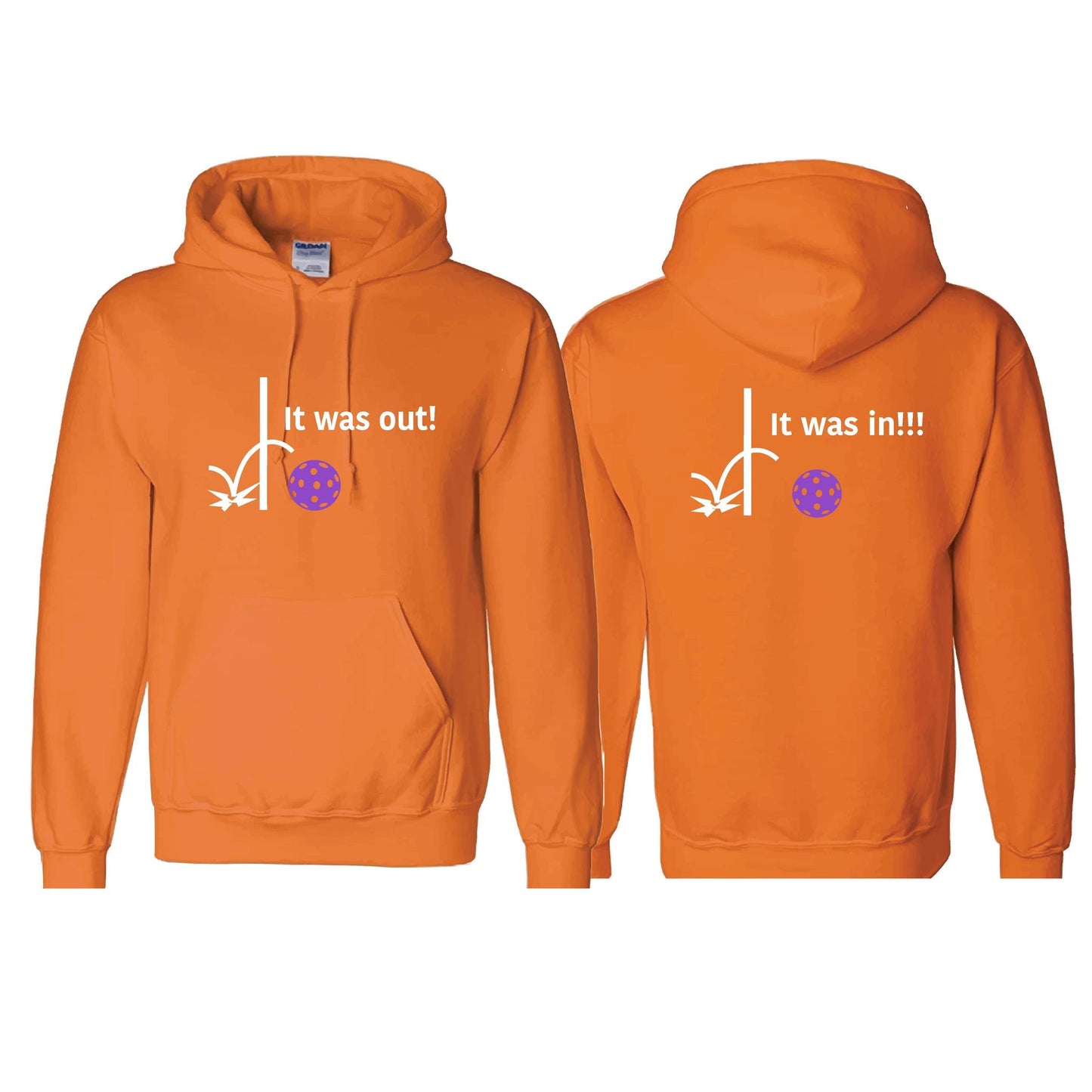 It Was Out! It Was In! (Pickleballs Pink Purple Rainbow) | Unisex Hoodie Athletic Sweatshirt | 50% Cotton/50% Polyester