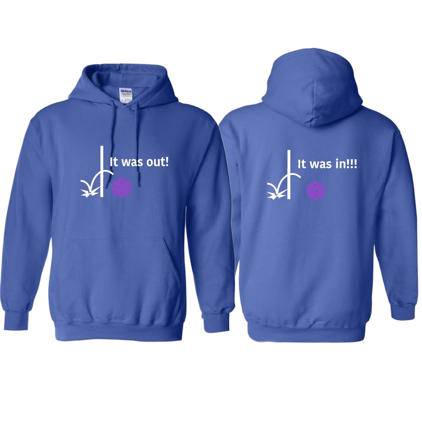 It Was Out! It Was In! (Pickleballs Pink Purple Rainbow) | Unisex Hoodie Athletic Sweatshirt | 50% Cotton/50% Polyester