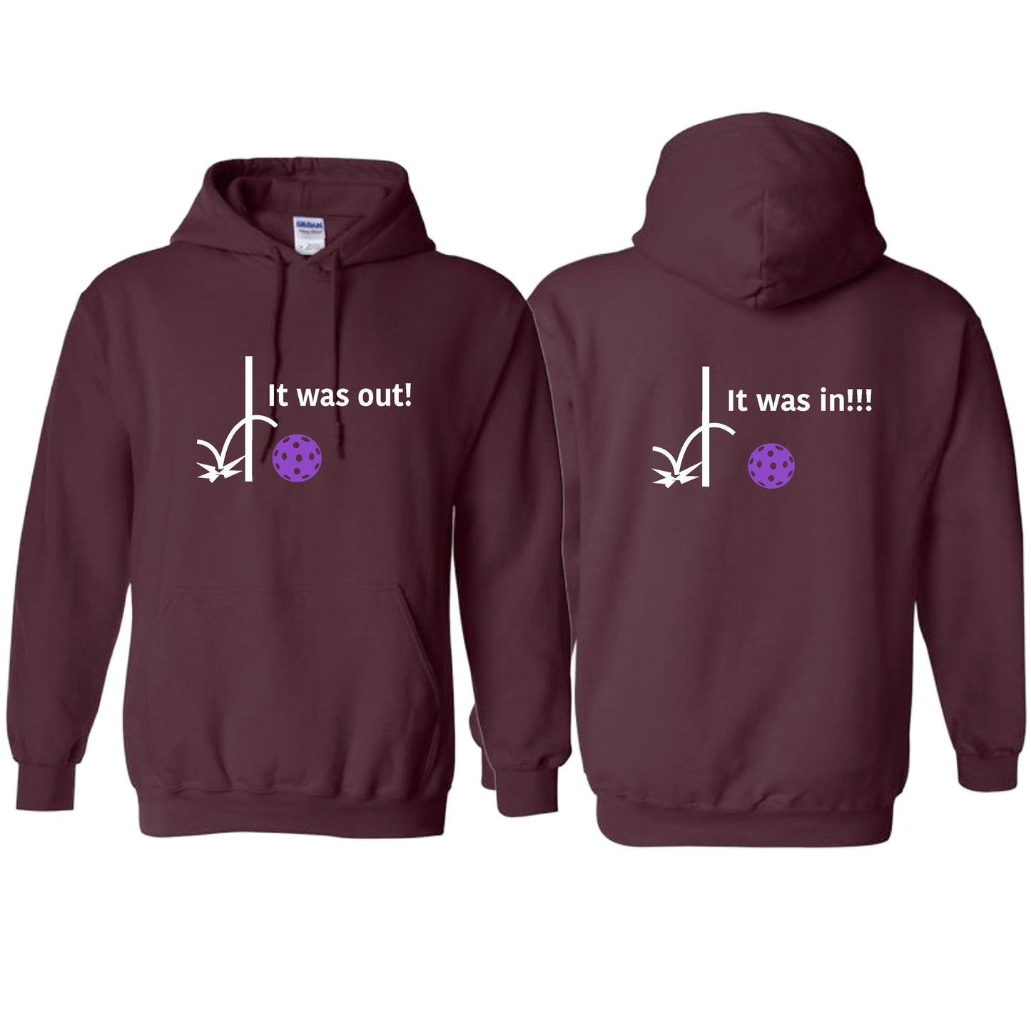 It Was Out! It Was In! (Pickleballs Pink Purple Rainbow) | Unisex Hoodie Athletic Sweatshirt | 50% Cotton/50% Polyester