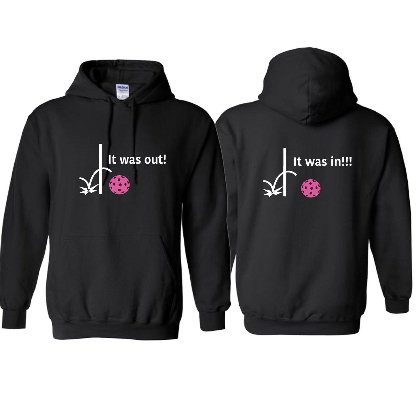 It Was Out! It Was In! (Pickleballs Pink Purple Rainbow) | Unisex Hoodie Athletic Sweatshirt | 50% Cotton/50% Polyester