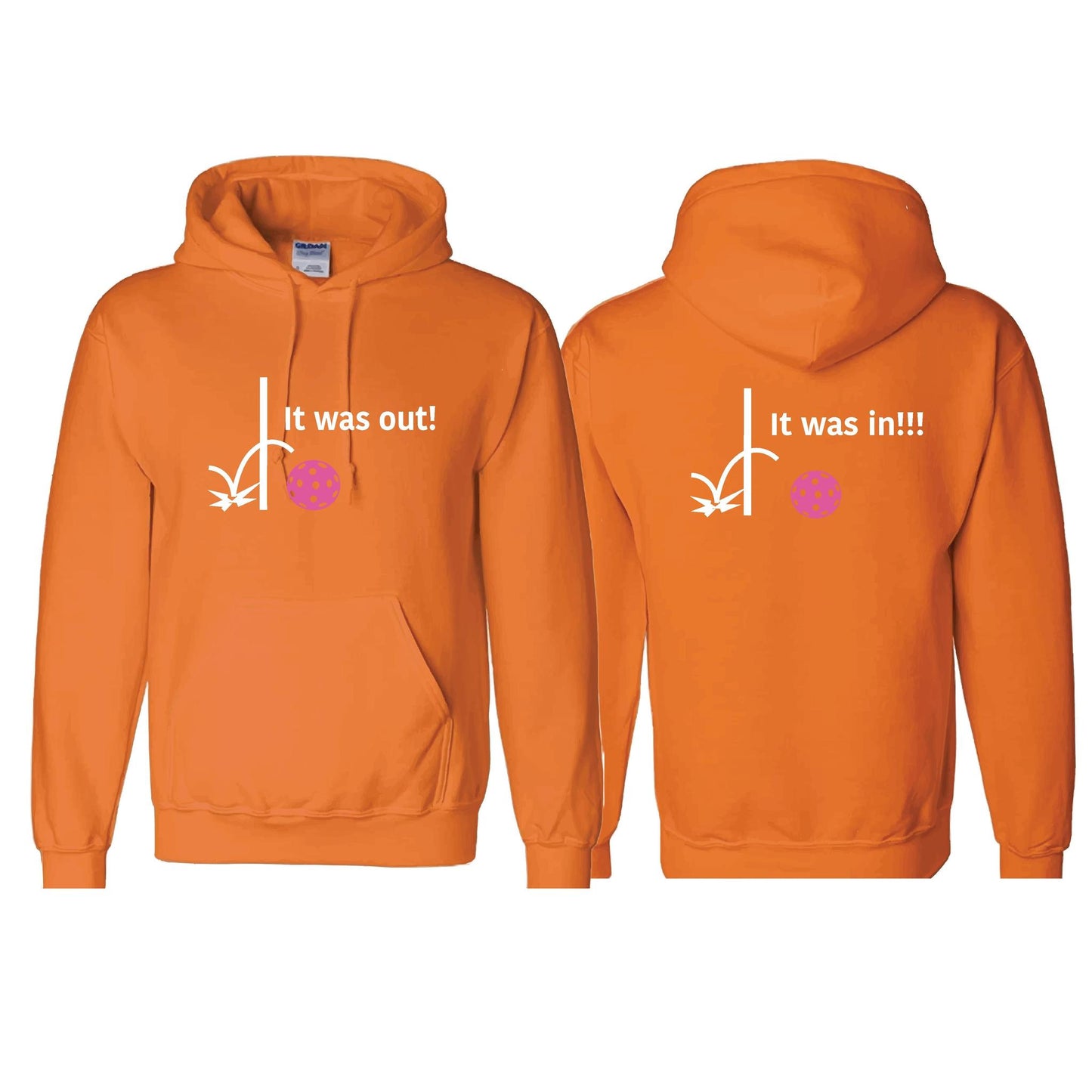 It Was Out! It Was In! (Pickleballs Pink Purple Rainbow) | Unisex Hoodie Athletic Sweatshirt | 50% Cotton/50% Polyester