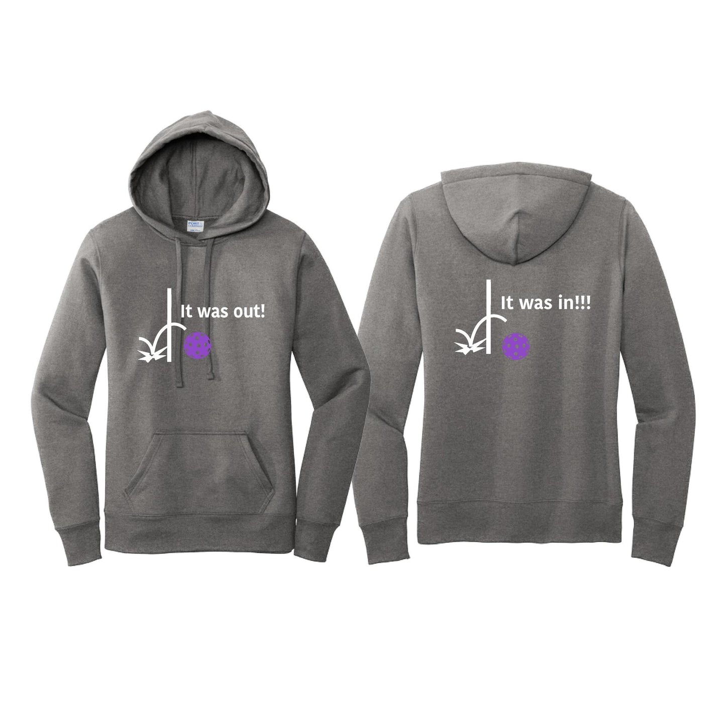 It Was Out! It Was In! (Pickleballs Pink Purple Rainbow) | Women’s Fitted Hoodie Pickleball Sweatshirt | 50% Cotton 50% Poly Fleece