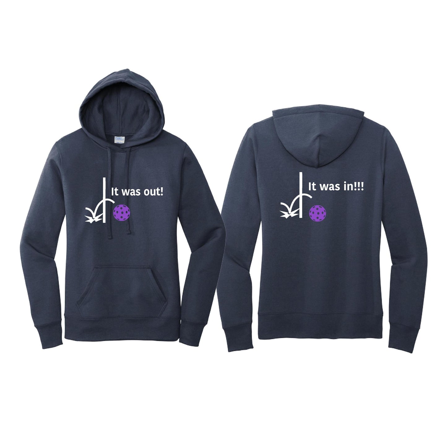 It Was Out! It Was In! (Pickleballs Pink Purple Rainbow) | Women’s Fitted Hoodie Pickleball Sweatshirt | 50% Cotton 50% Poly Fleece