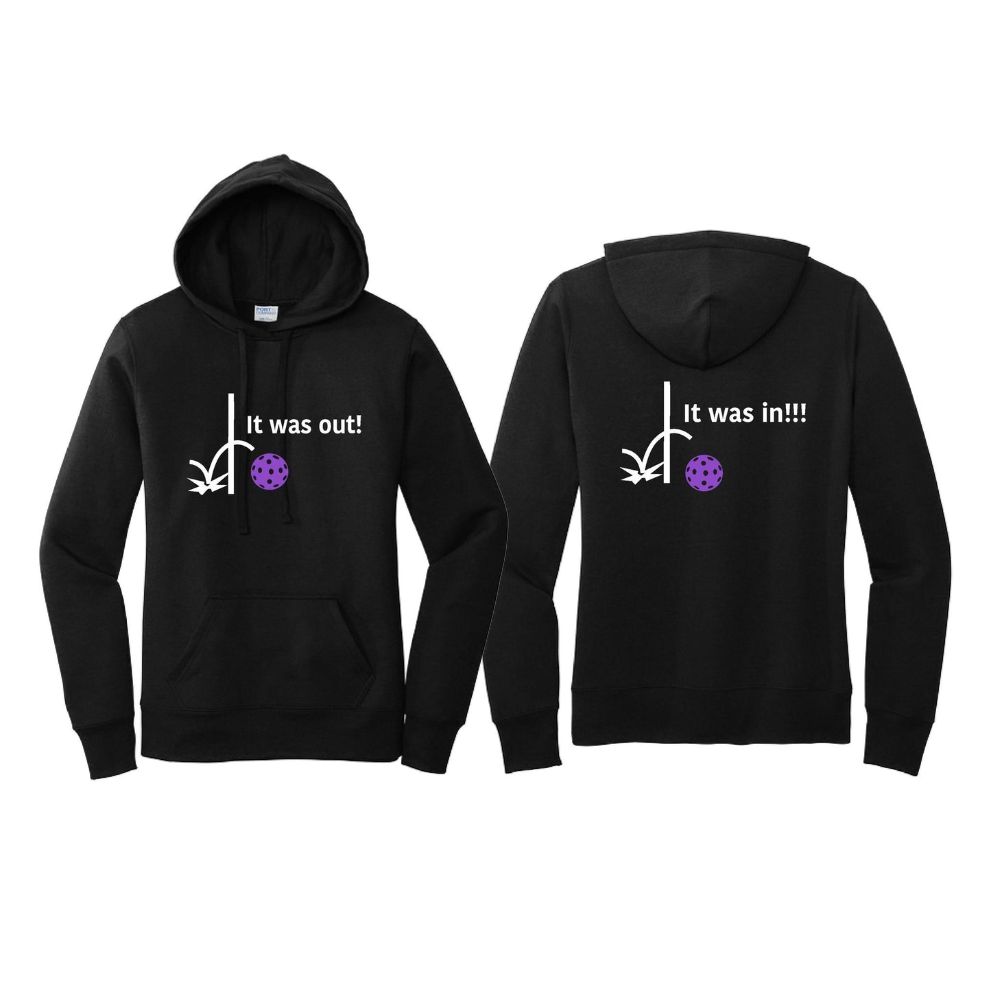 It Was Out! It Was In! (Pickleballs Pink Purple Rainbow) | Women’s Fitted Hoodie Pickleball Sweatshirt | 50% Cotton 50% Poly Fleece