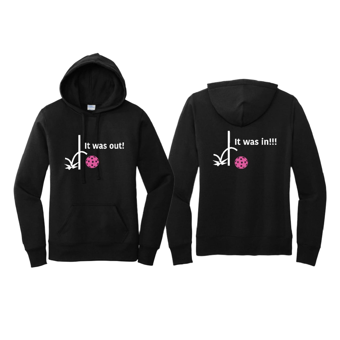 It Was Out! It Was In! (Pickleballs Pink Purple Rainbow) | Women’s Fitted Hoodie Pickleball Sweatshirt | 50% Cotton 50% Poly Fleece