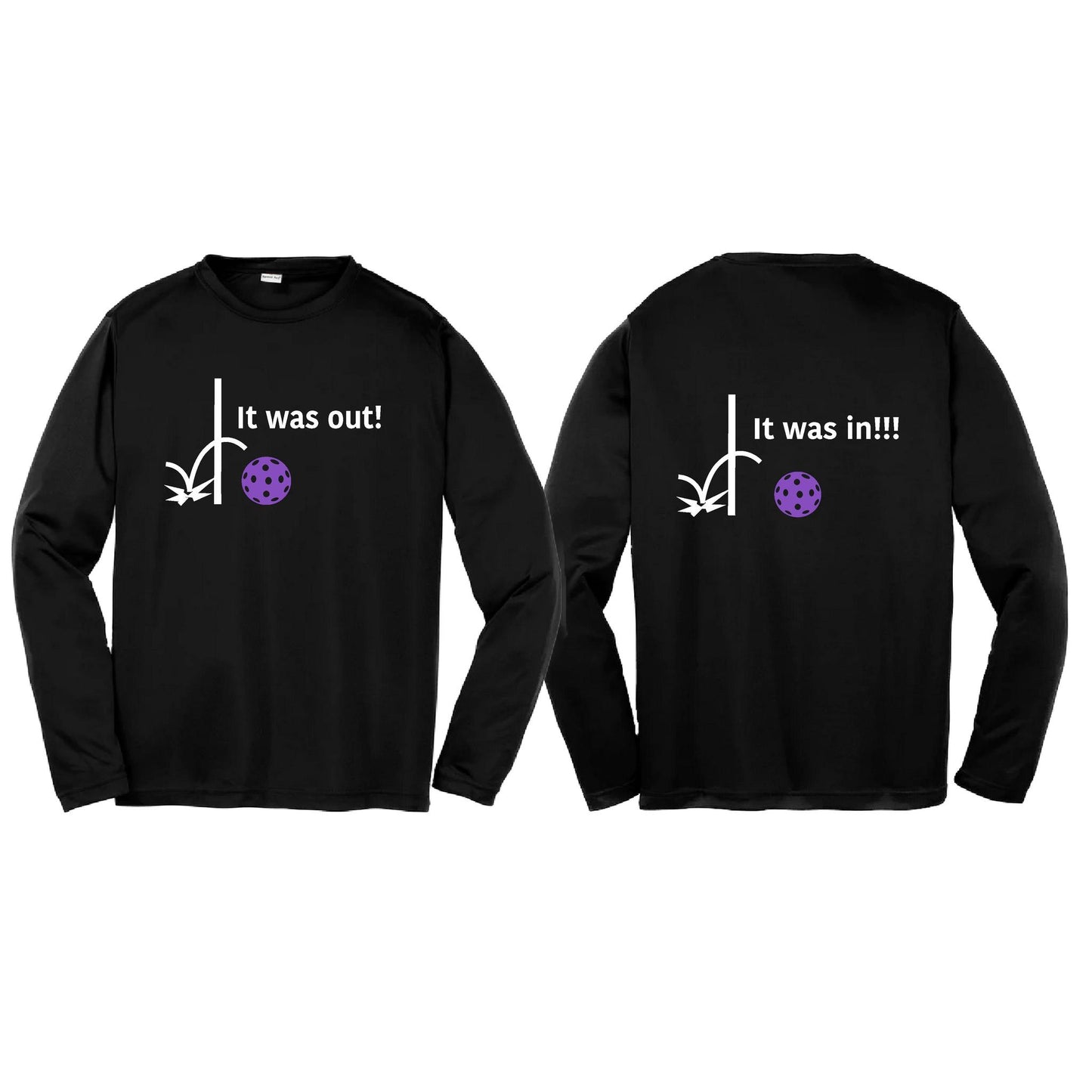 It Was Out! It Was In! (Pickleballs Pink Purple Rainbow) | Youth Long Sleeve Pickleball T-Shirts | 100% Polyester