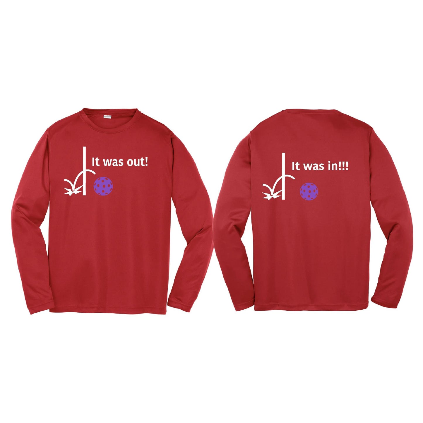 It Was Out! It Was In! (Pickleballs Pink Purple Rainbow) | Youth Long Sleeve Pickleball T-Shirts | 100% Polyester