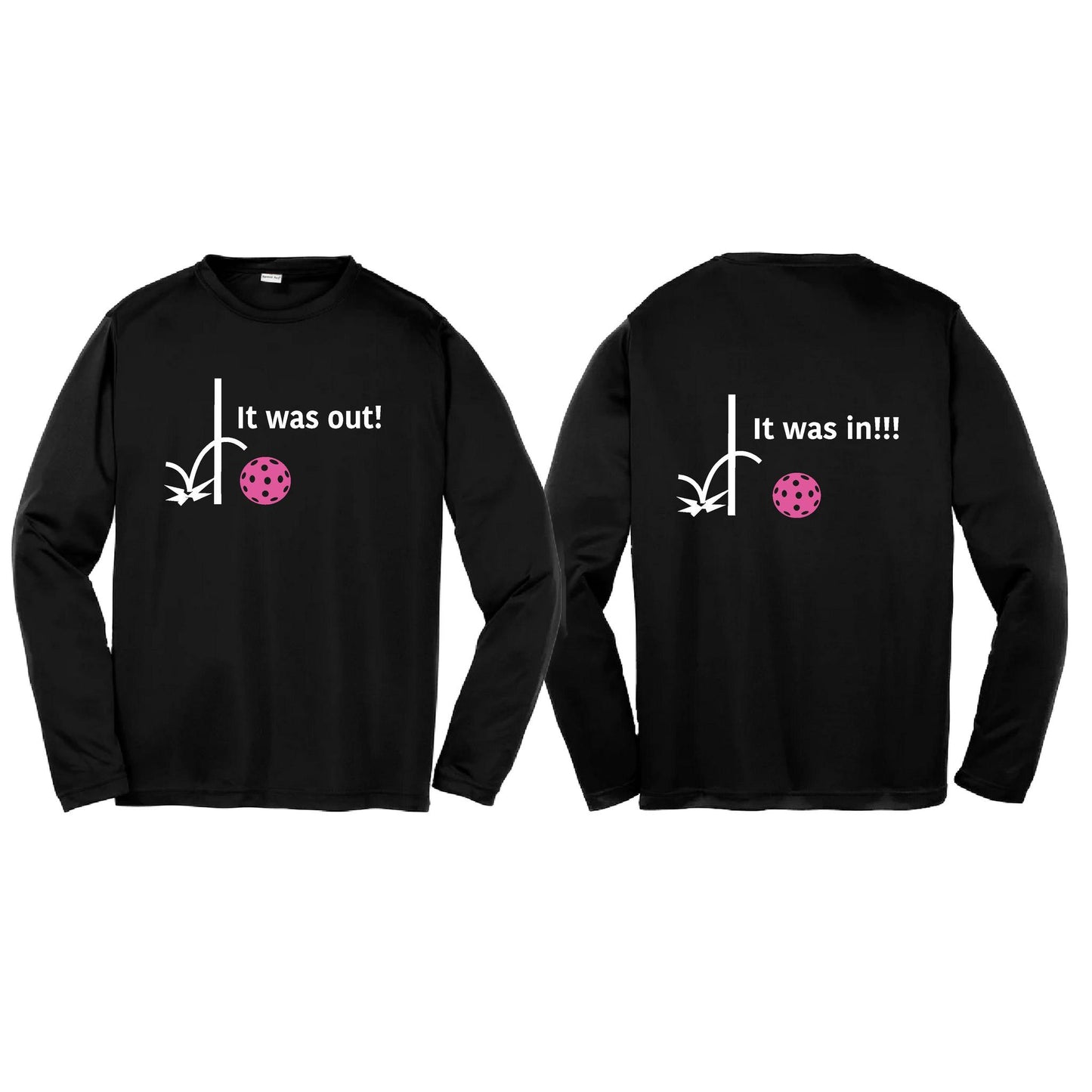 It Was Out! It Was In! (Pickleballs Pink Purple Rainbow) | Youth Long Sleeve Pickleball T-Shirts | 100% Polyester