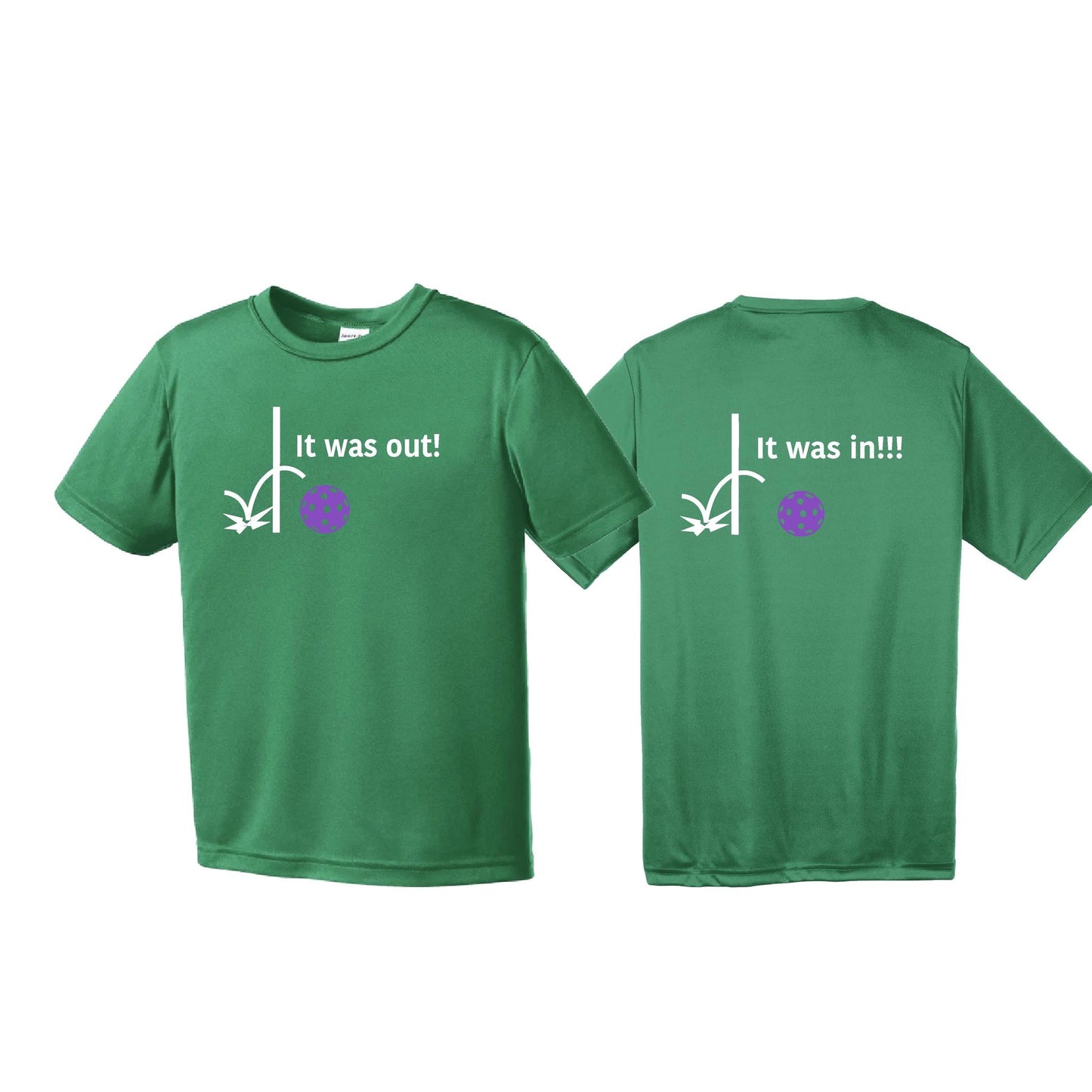 It Was Out! It Was In! (Pickleballs Pink Purple Rainbow) | Youth Short Sleeve Pickleball T-Shirts | 100% Polyester