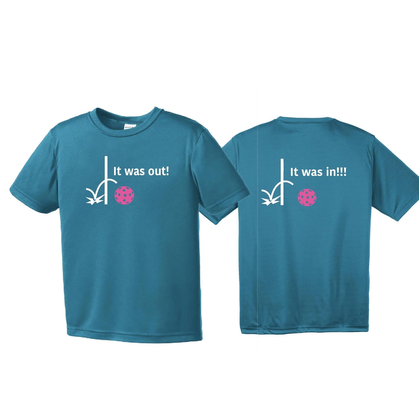 It Was Out! It Was In! (Pickleballs Pink Purple Rainbow) | Youth Short Sleeve Pickleball T-Shirts | 100% Polyester
