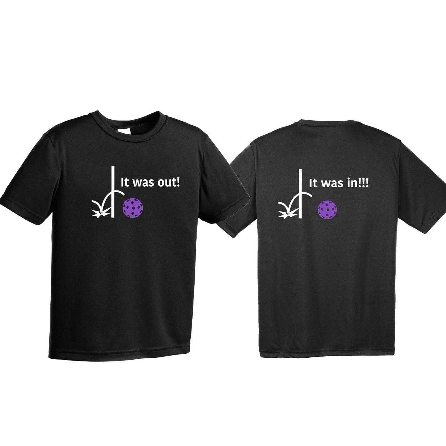 It Was Out! It Was In! (Pickleballs Pink Purple Rainbow) | Youth Short Sleeve Pickleball T-Shirts | 100% Polyester