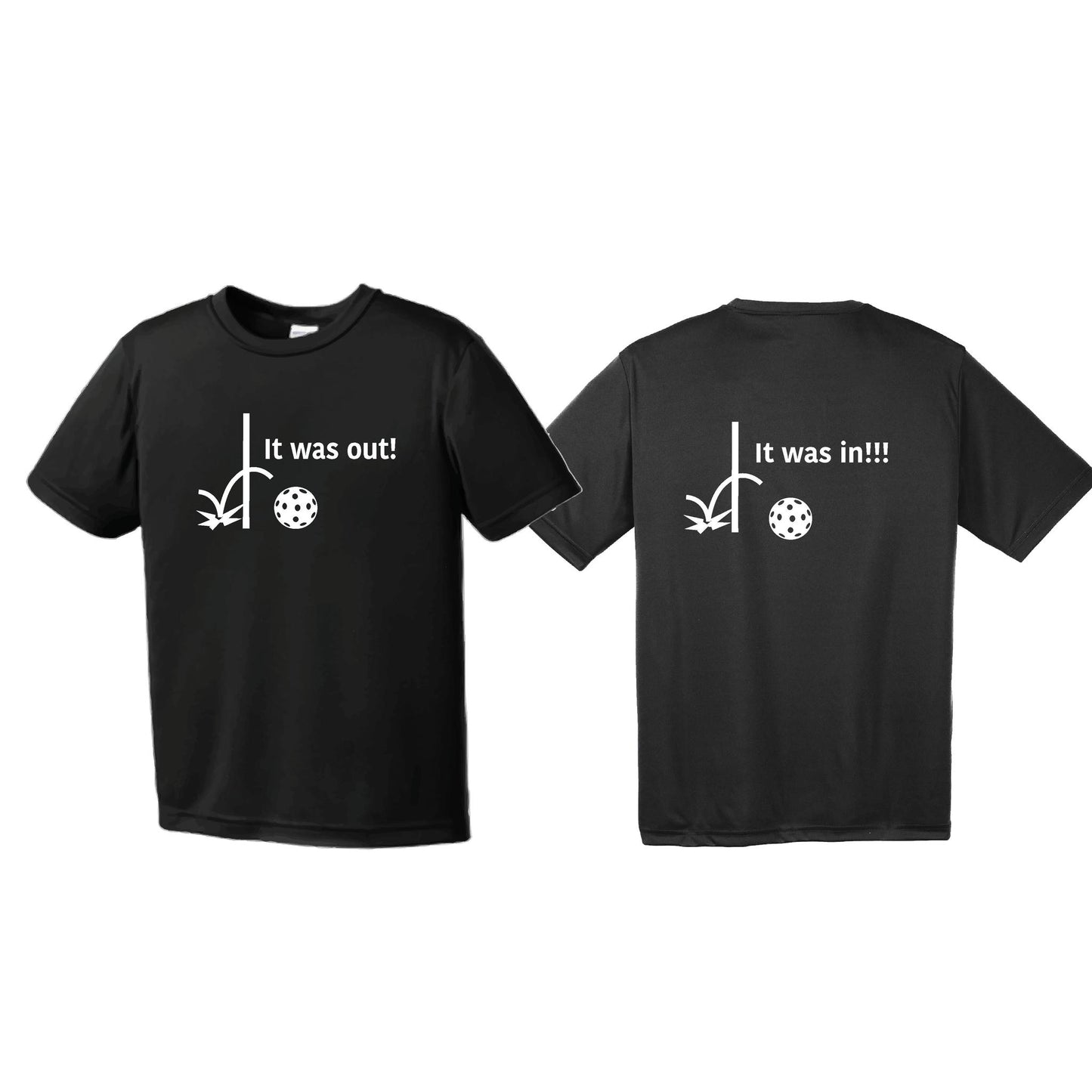 It Was Out! It Was In! (Pickleballs Red White Yellow) | Men's Short Sleeve Athletic Performance T-Shirt | 100% Polyester