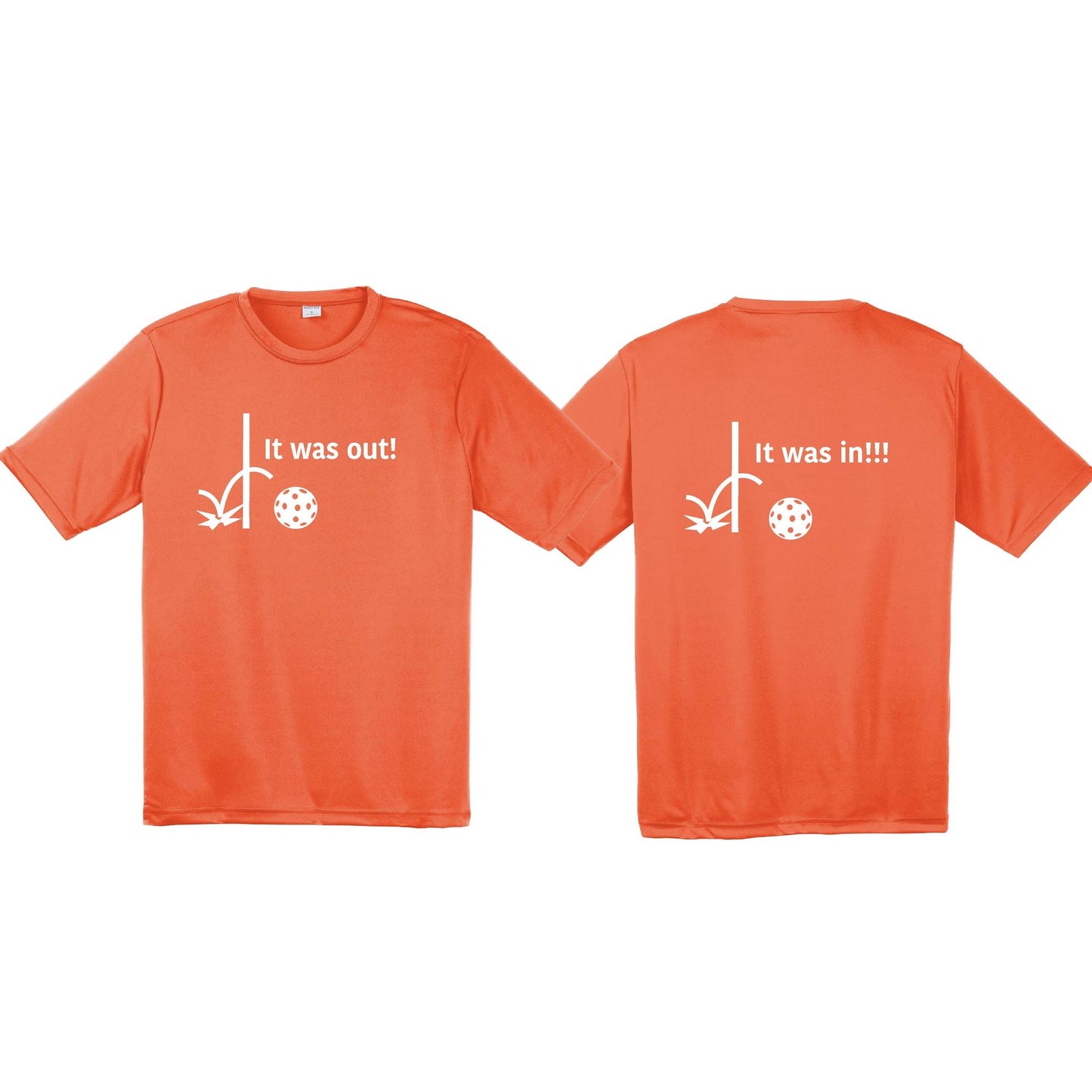 It Was Out! It Was In! (Pickleballs Red White Yellow) | Men's Short Sleeve Athletic Performance T-Shirt | 100% Polyester