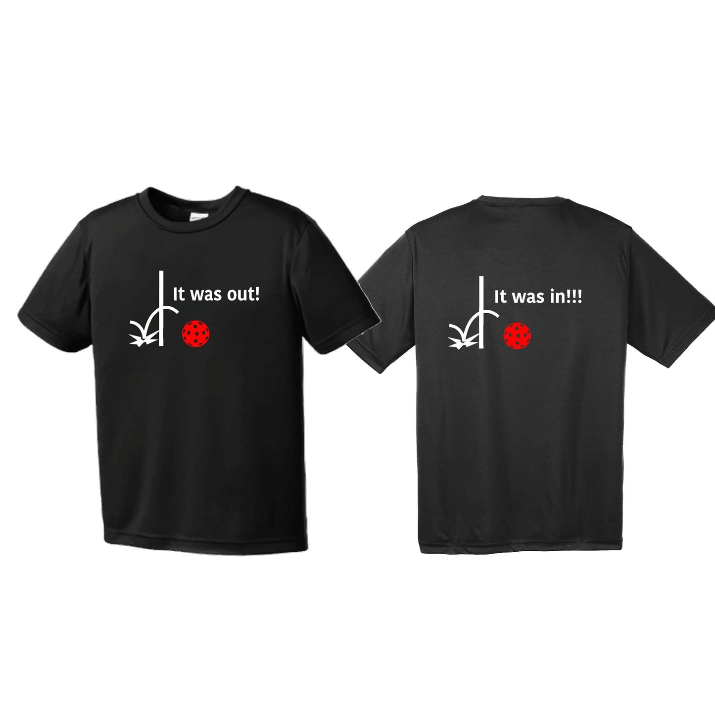 It Was Out! It Was In! (Pickleballs Red White Yellow) | Men's Short Sleeve Athletic Performance T-Shirt | 100% Polyester
