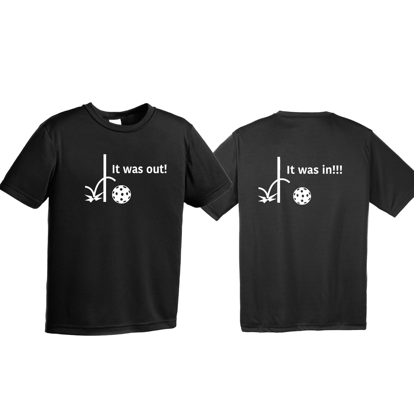 It Was Out! It Was In! (Pickleballs Red White Yellow) | Youth Short Sleeve Pickleball T-Shirts | 100% Polyester