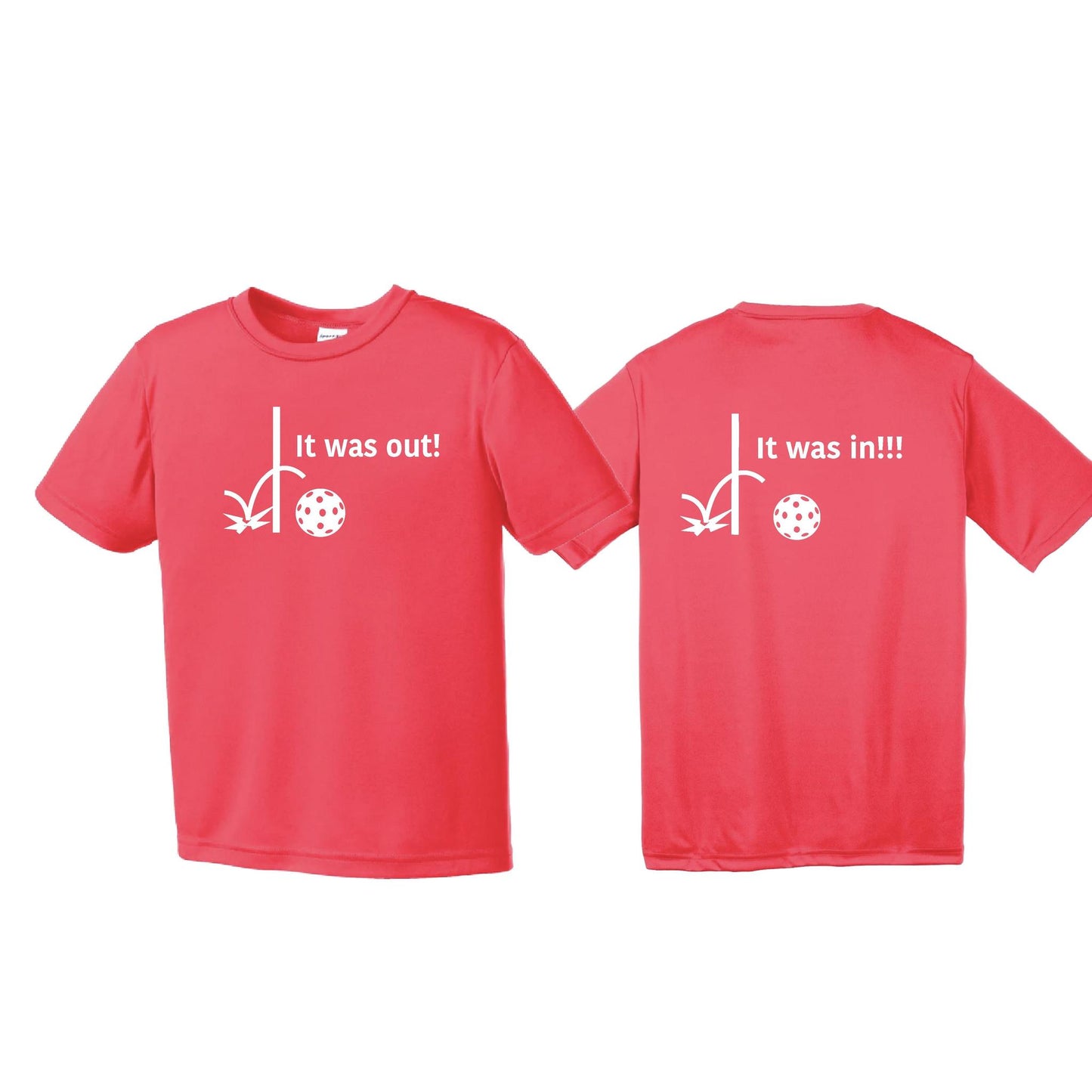 It Was Out! It Was In! (Pickleballs Red White Yellow) | Youth Short Sleeve Pickleball T-Shirts | 100% Polyester