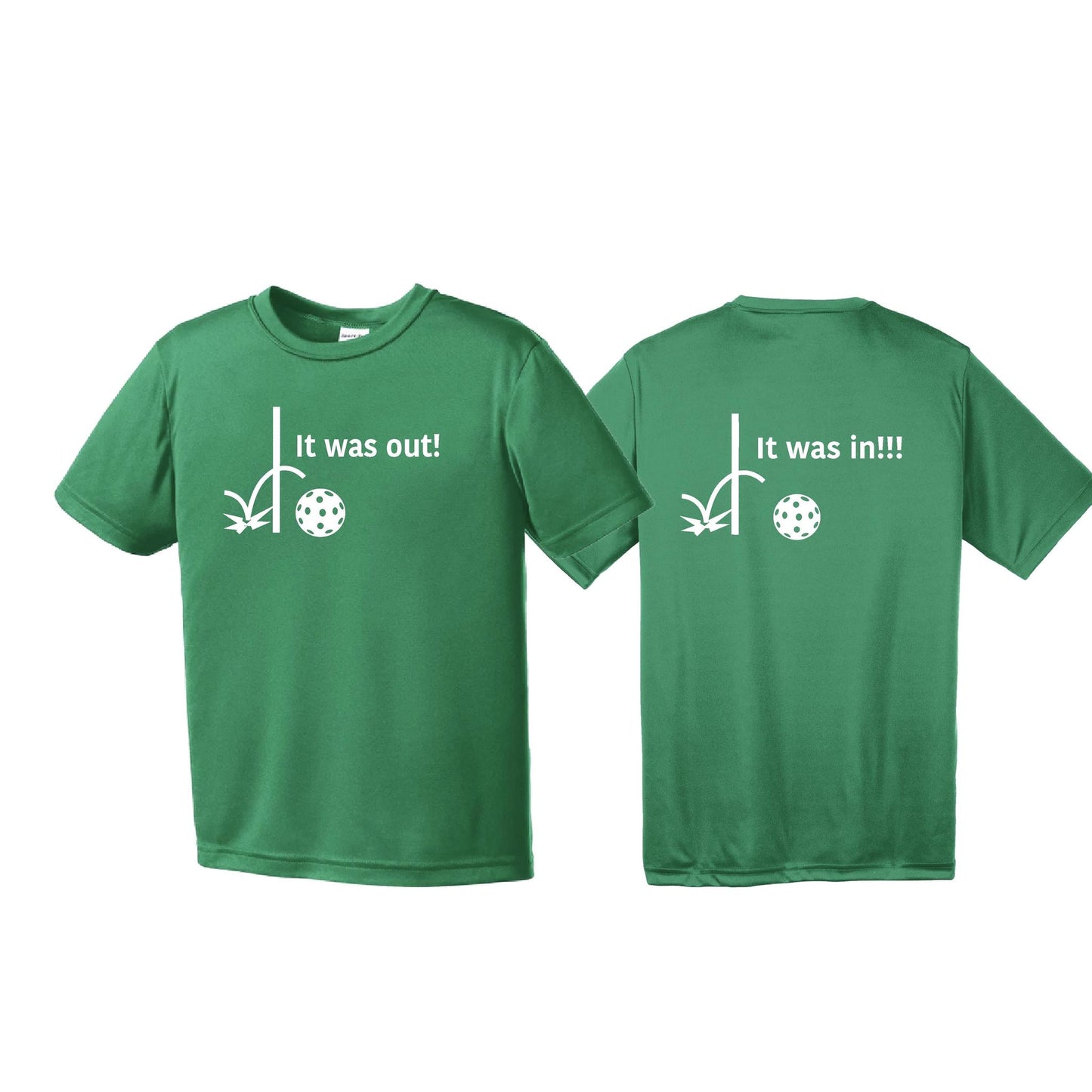 It Was Out! It Was In! (Pickleballs Red White Yellow) | Youth Short Sleeve Pickleball T-Shirts | 100% Polyester