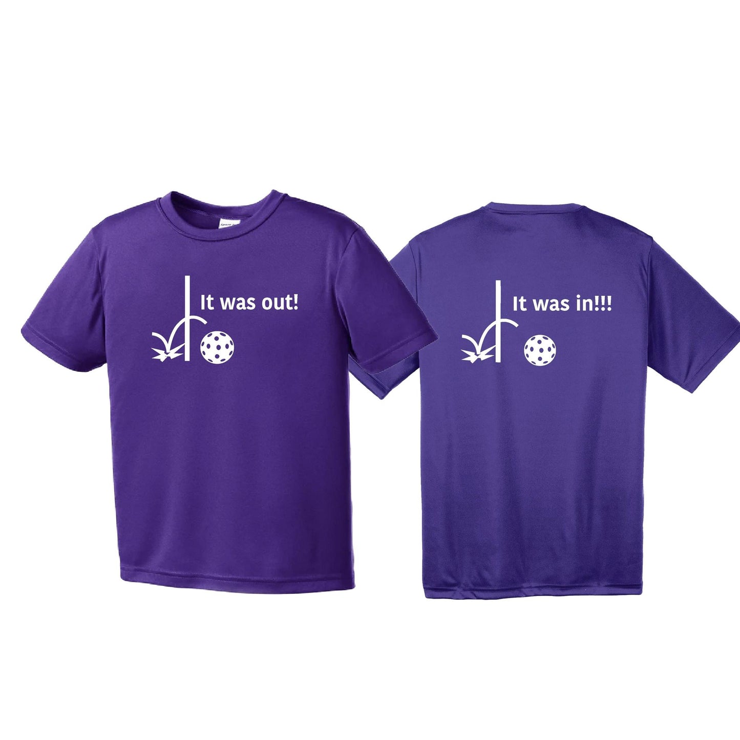 It Was Out! It Was In! (Pickleballs Red White Yellow) | Youth Short Sleeve Pickleball T-Shirts | 100% Polyester