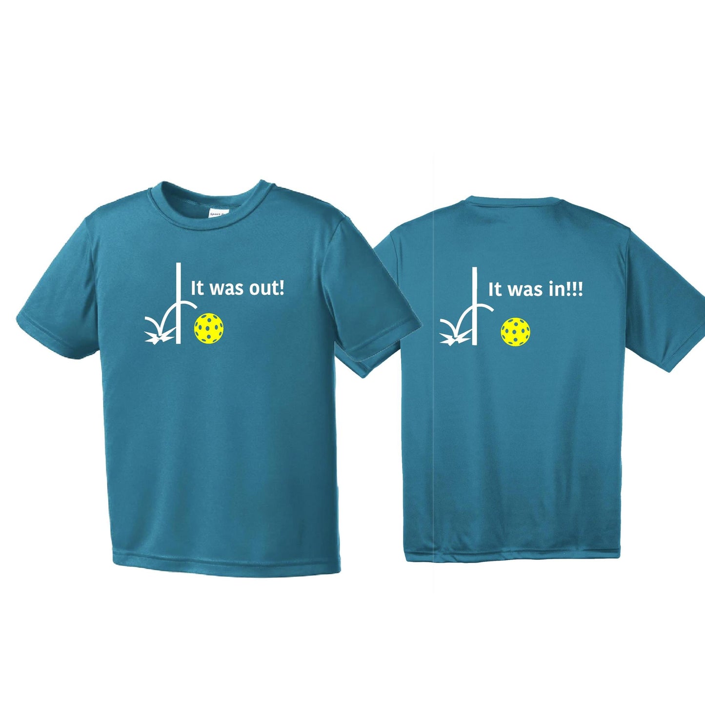 It Was Out! It Was In! (Pickleballs Red White Yellow) | Youth Short Sleeve Pickleball T-Shirts | 100% Polyester