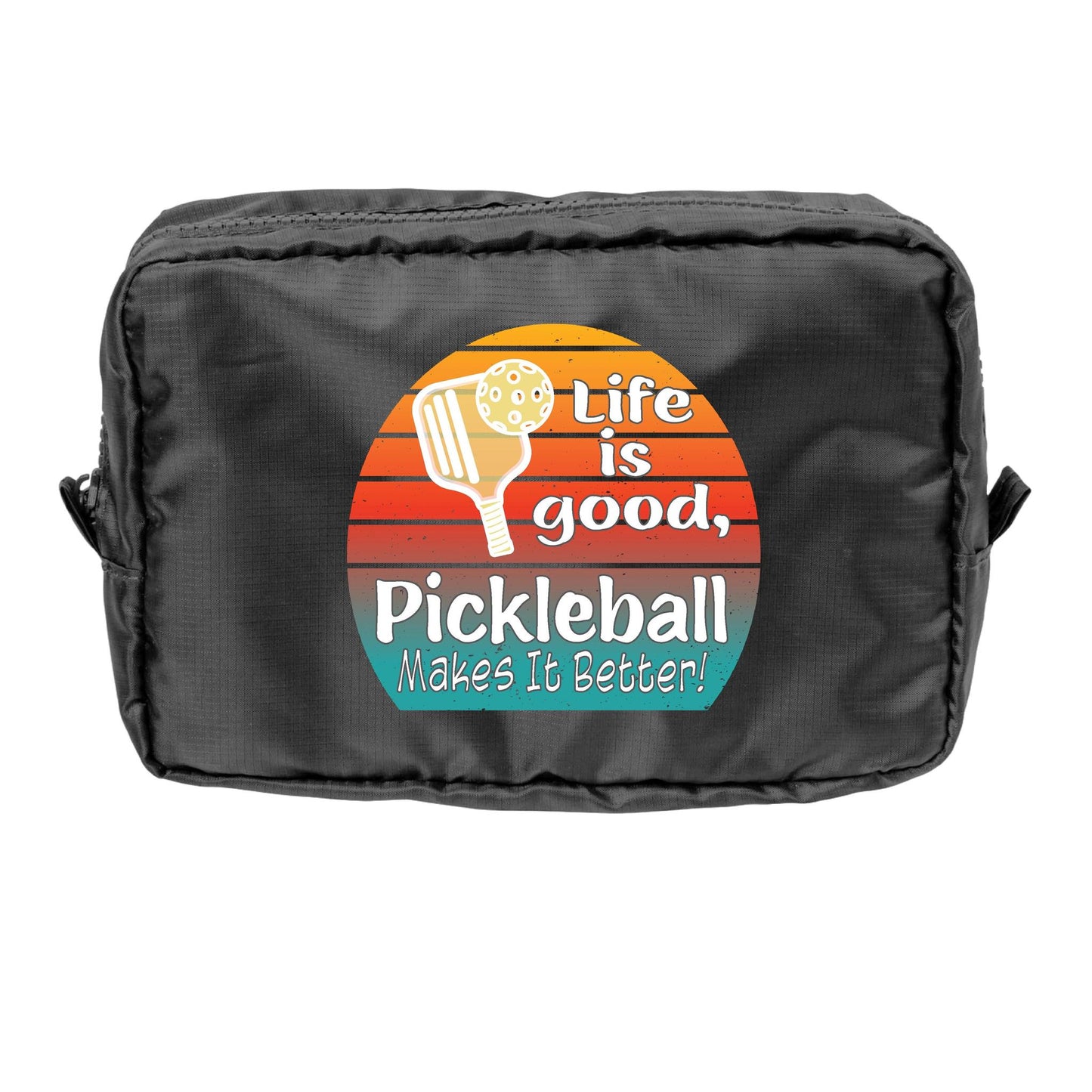 Life is Good Pickleball Makes it Better | Pickleball Dimensional Cosmetic Pouch Bag | Small Size Court Dimensional Bag