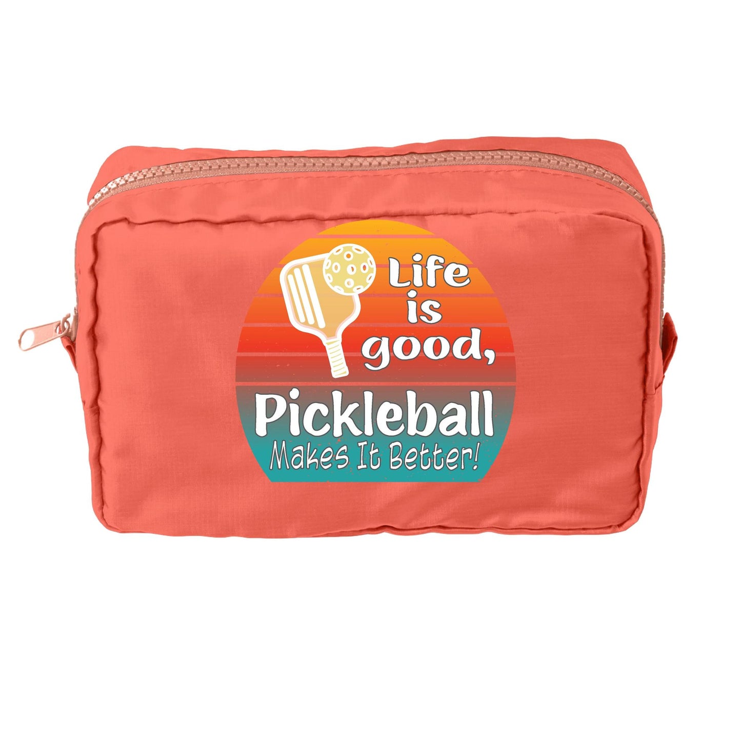 Life is Good Pickleball Makes it Better | Pickleball Dimensional Cosmetic Pouch Bag | Small Size Court Dimensional Bag