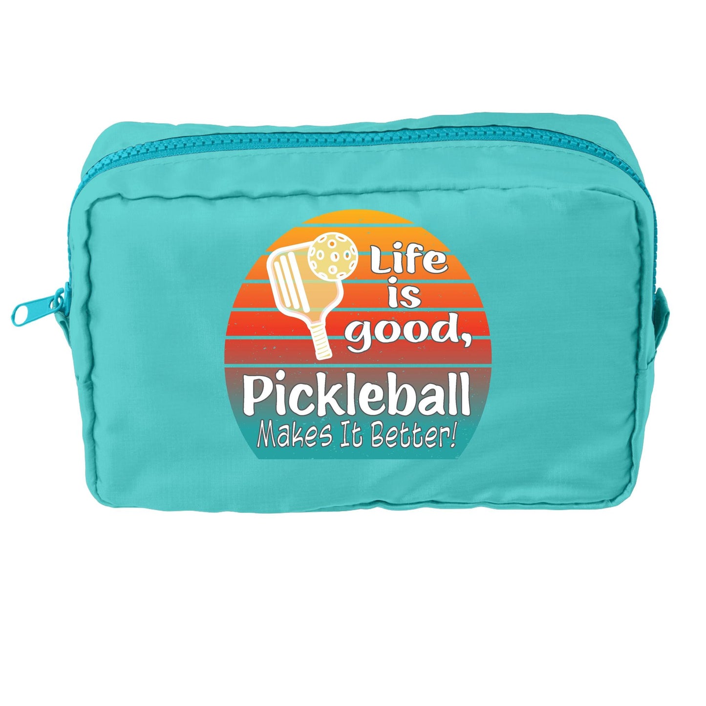 Life is Good Pickleball Makes it Better | Pickleball Dimensional Cosmetic Pouch Bag | Small Size Court Dimensional Bag