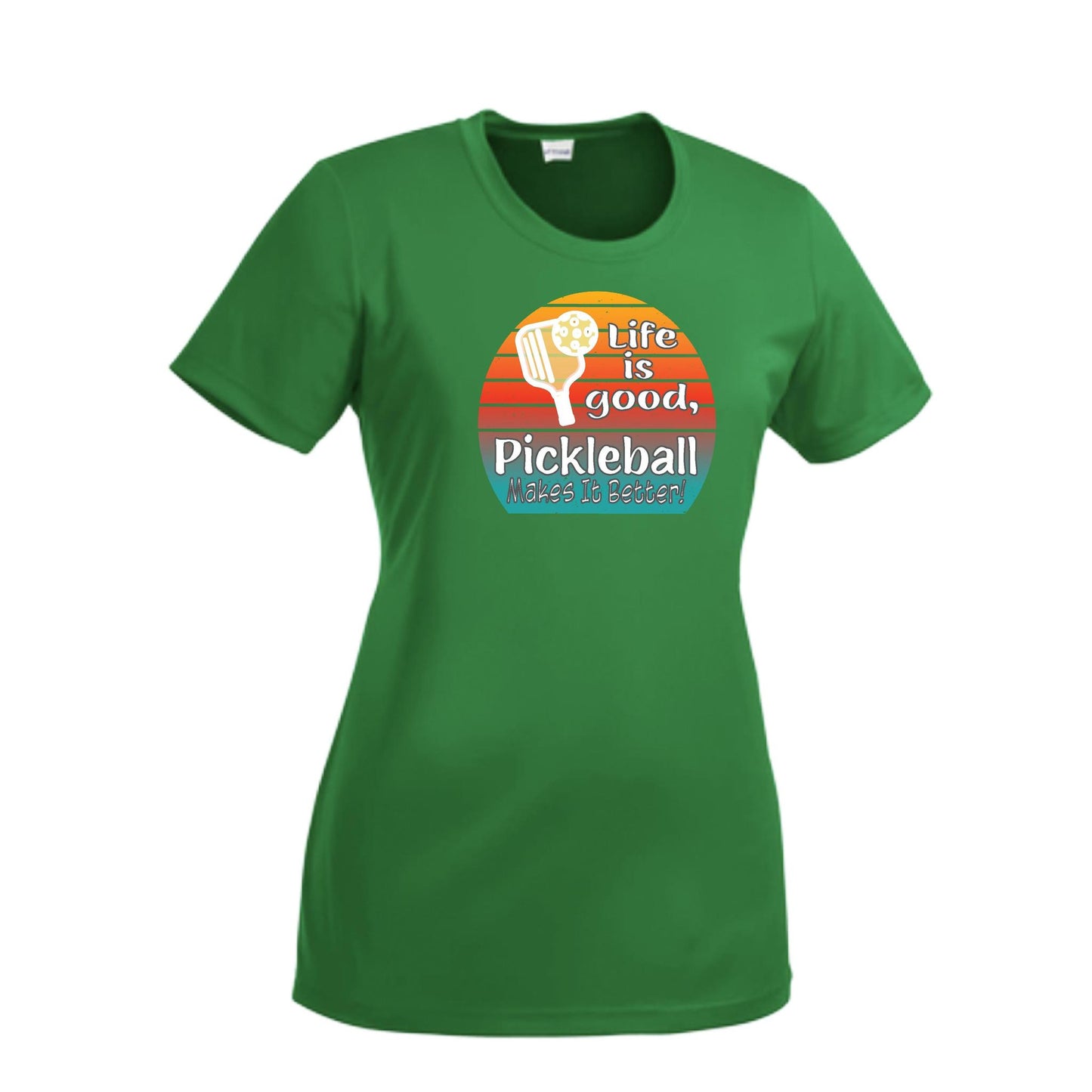 Life is Good Pickleball Makes it Better | Women’s Short Sleeve Crewneck Pickleball T-Shirts | 100% Polyester