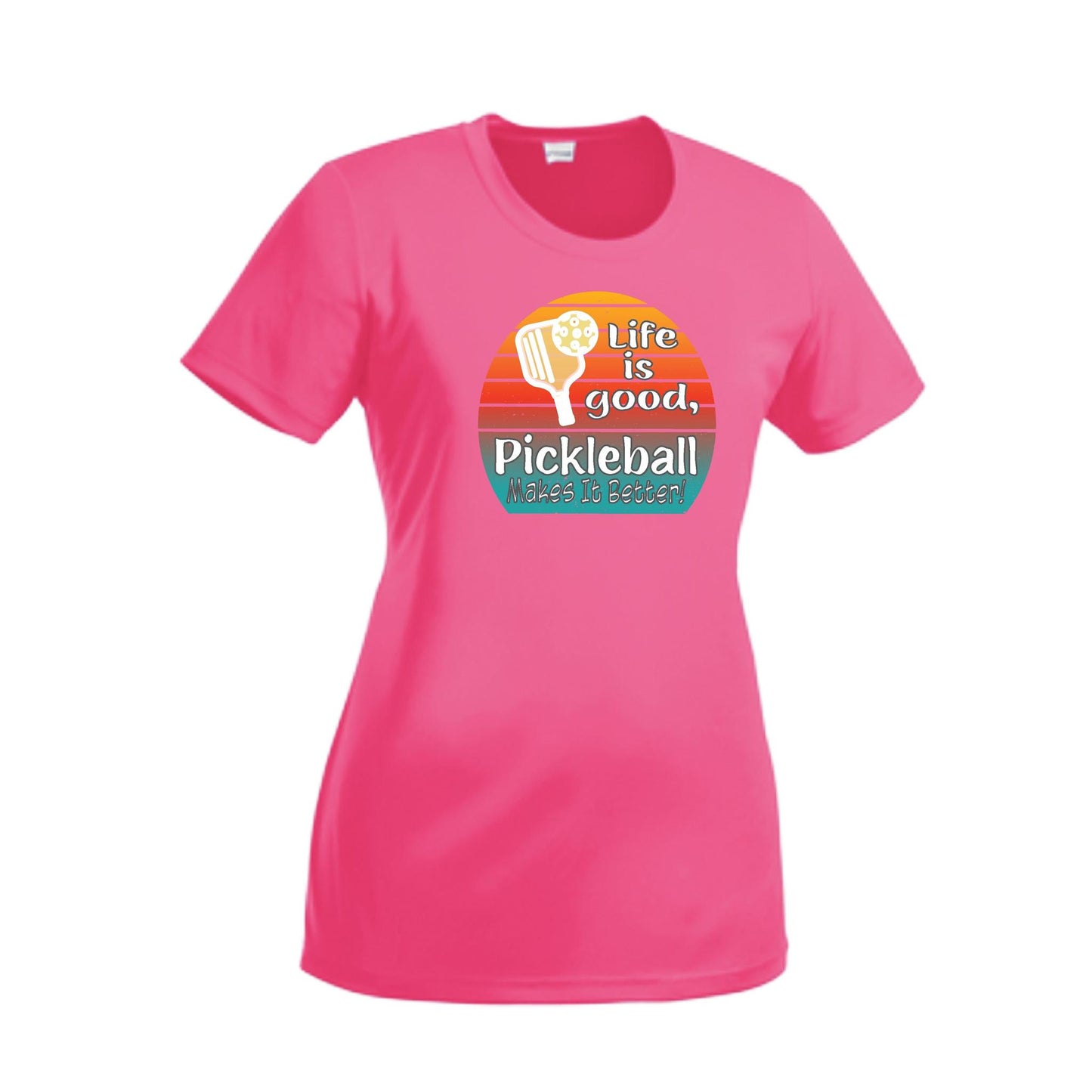 Life is Good Pickleball Makes it Better | Women’s Short Sleeve Crewneck Pickleball T-Shirts | 100% Polyester