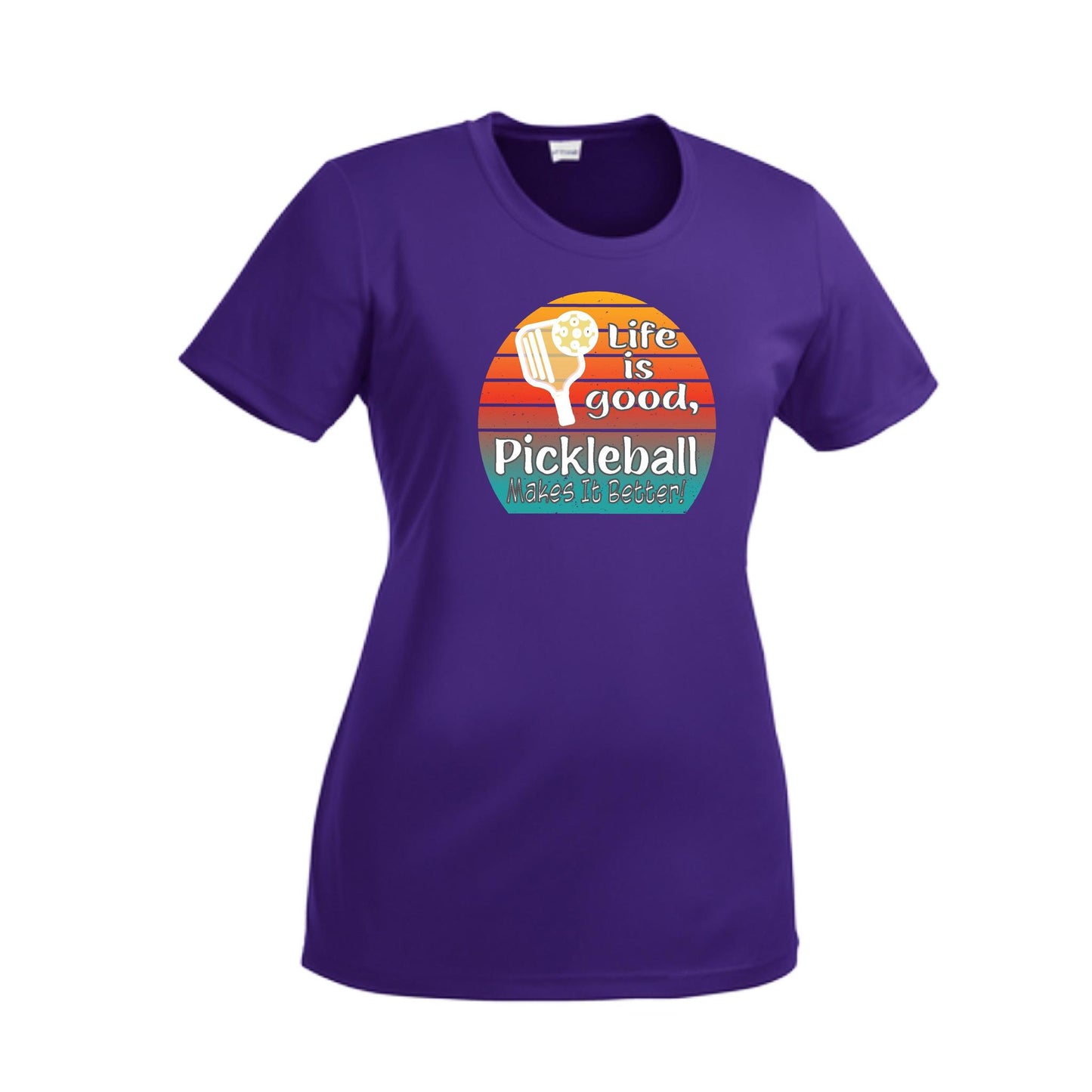 Life is Good Pickleball Makes it Better | Women’s Short Sleeve Crewneck Pickleball T-Shirts | 100% Polyester