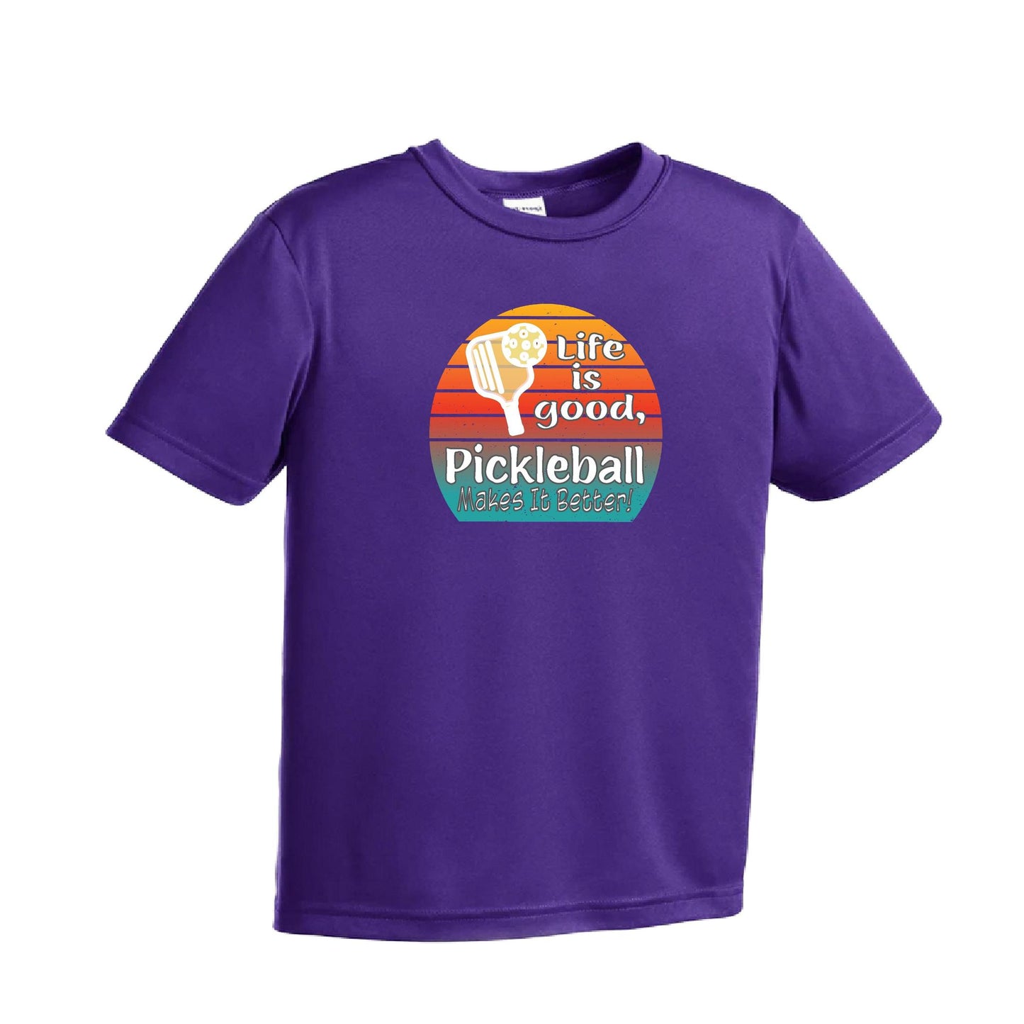 Life is Good Pickleball Makes it Better | Youth Short Sleeve Pickleball T-Shirts | 100% Polyester