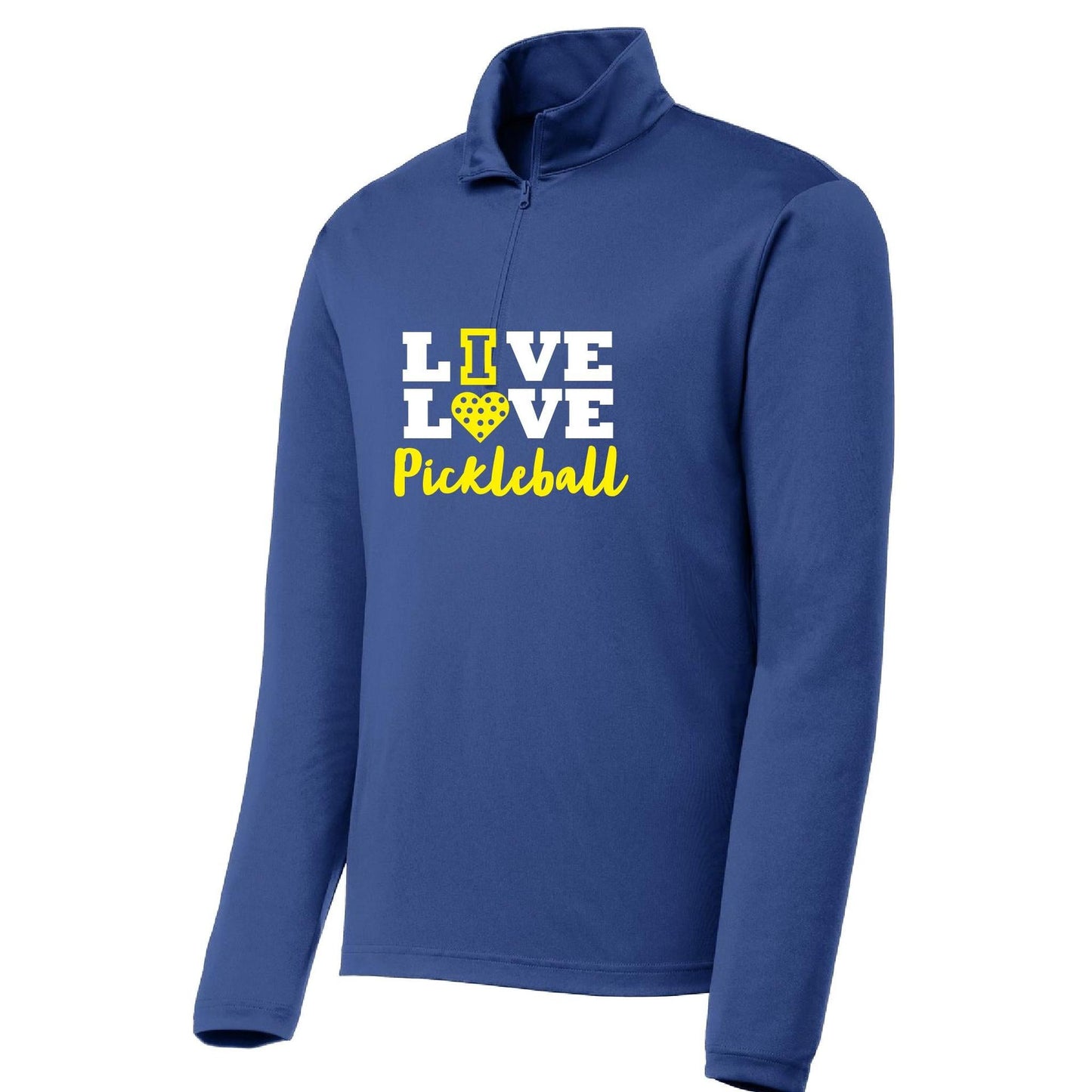 Live Love Pickleball | Men's 1/4 Zip Long Sleeve Pullover Athletic Shirt | 100% Polyester