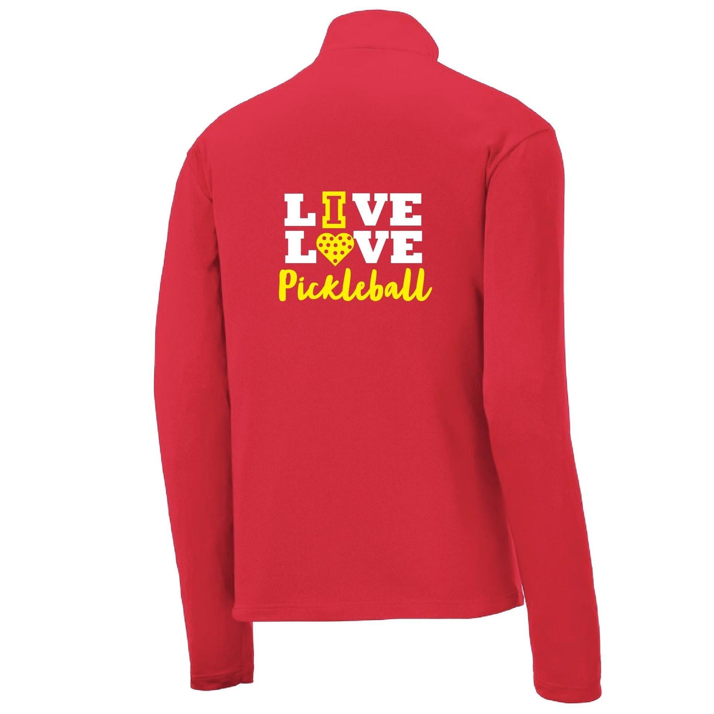 Live Love Pickleball | Men's 1/4 Zip Long Sleeve Pullover Athletic Shirt | 100% Polyester